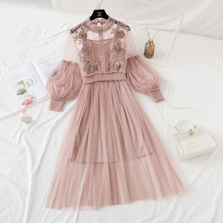 Elegant 3D Floral Lace Dress for Women - Spring Summer Mesh Skirt with Floral Embroidery | Perfect for Weddings, Parties, and Special Occasions