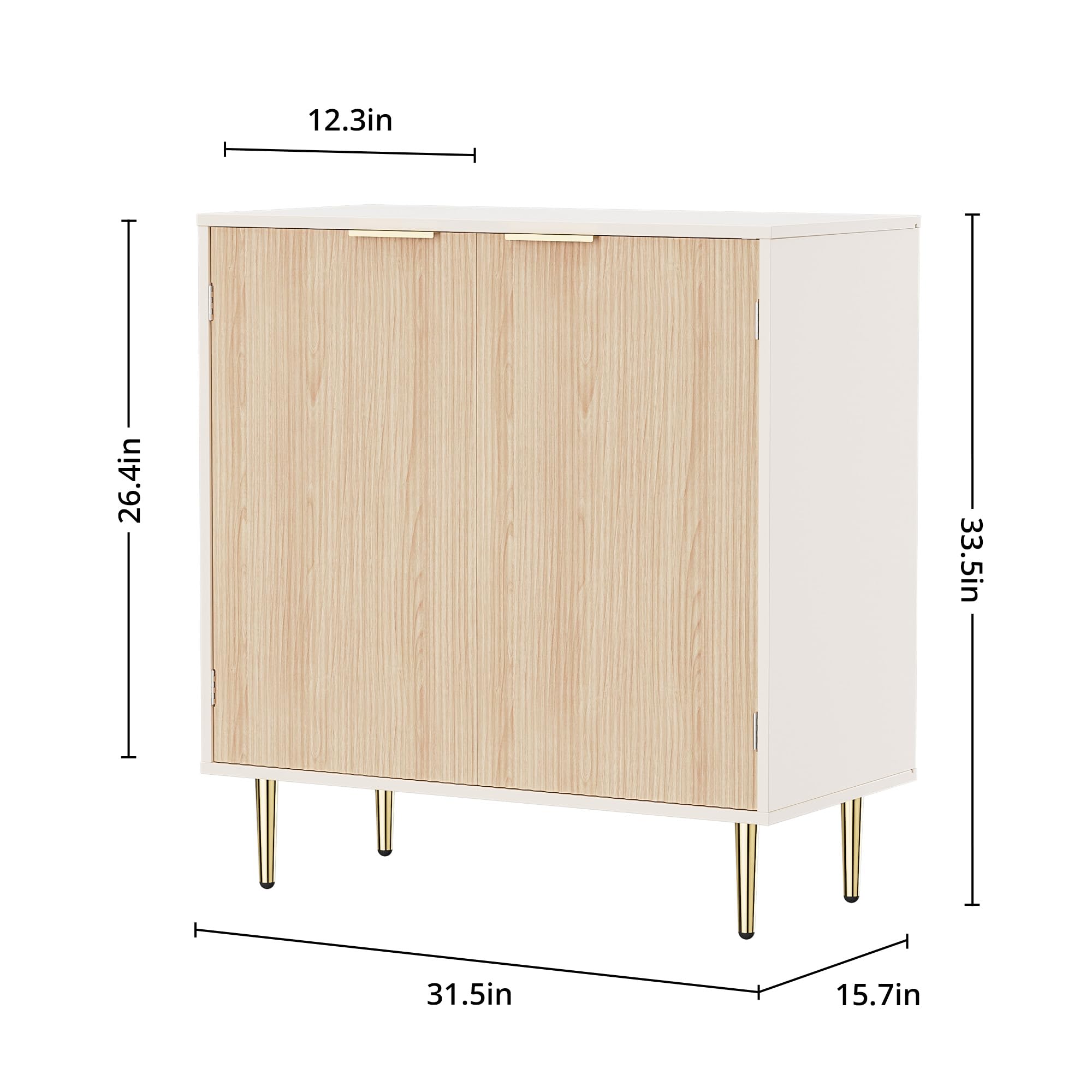 Modern Oak Buffet Sideboard Cabinet with 2 Doors & Gold Handles - Adjustable Shelf Kitchen Storage Cabinet for Dining Room - Perfect for Coffee Bar Setup, Kitchen Organization & Home Decor Accent