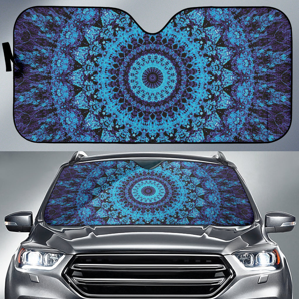 Blue Mandala Circle Car Sun Shade for Windshield - UV Protection & Heat Blocking for Cars, SUVs, Trucks | Perfect for Summer, Road Trips & Parking