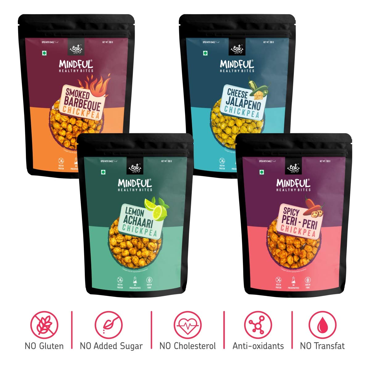 EAT Anytime Mindful Cheese & Jalapeño Pepper Roasted Chickpeas - Healthy Vegan Snack, 200g | Gluten-Free Protein Packed Crunchy Treat for On-The-Go, Office & Post-Workout