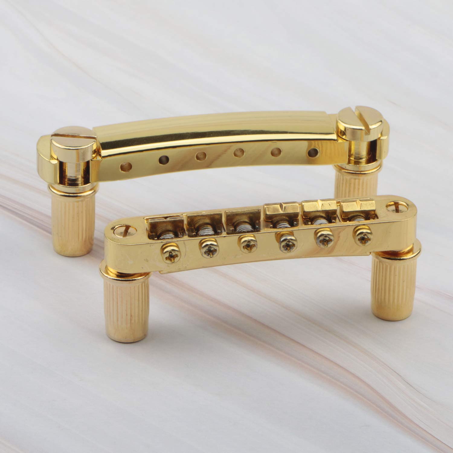 Premium Gold Electric Guitar Tune-O-Matic Roller Saddle Bridge & Tailpiece Set with Studs - Replacement Parts for Les Paul & SG Style Guitars - Perfect for Guitar Upgrades, Repairs, and Professional Performances