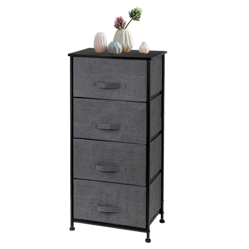 Veryke 4-Tier Fabric Dresser Tower with 4 Easy Pull Drawers - Metal Frame Storage Organizer for Bedroom, Closet & Nursery - Grey Nightstand Home Storage Chest