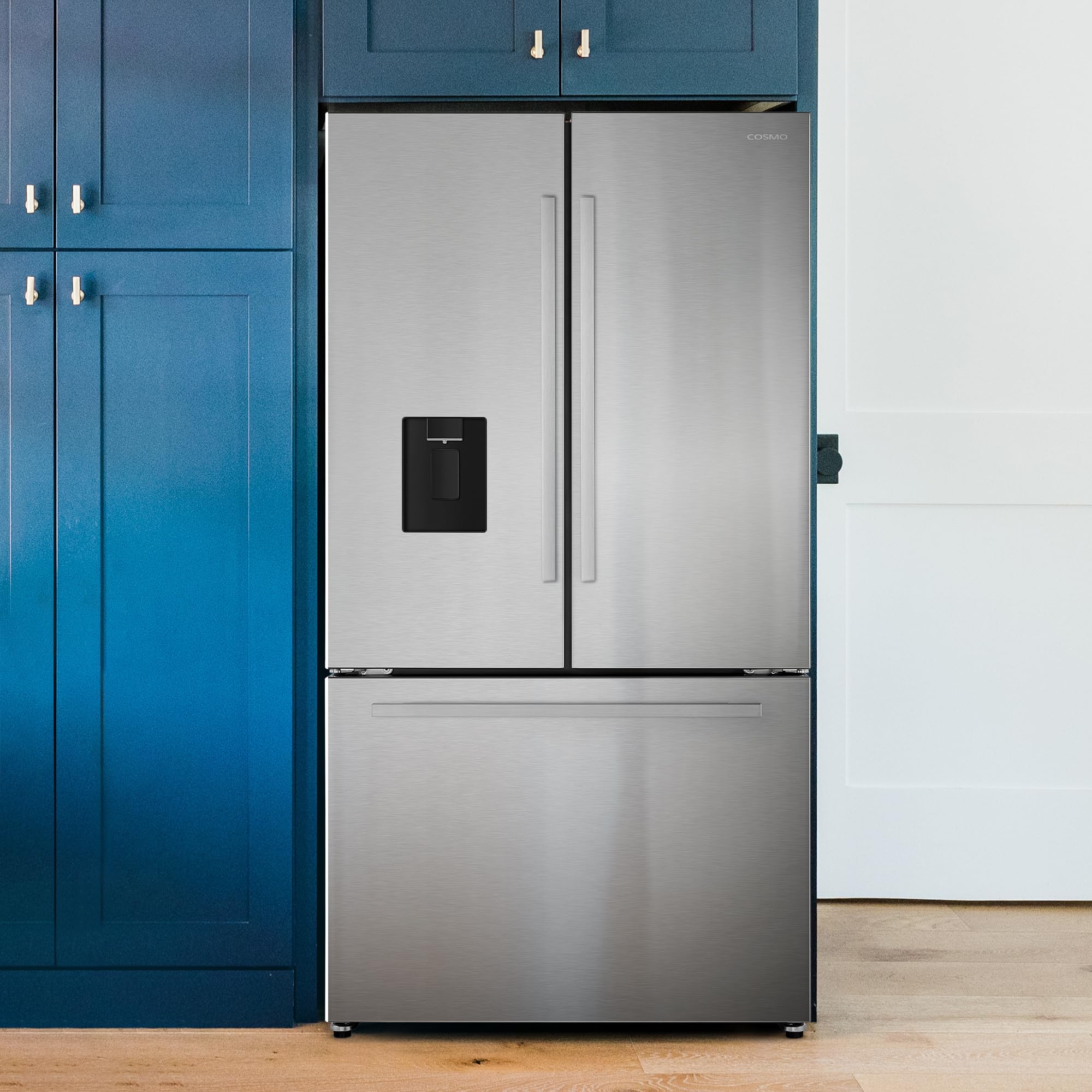 COSMO COS-FDR223GWSS 36-Inch Stainless Steel Counter-Depth French Door Refrigerator with Built-In Water Dispenser & Automatic Ice Maker - Perfect for Modern Kitchens, Entertaining & Family Use