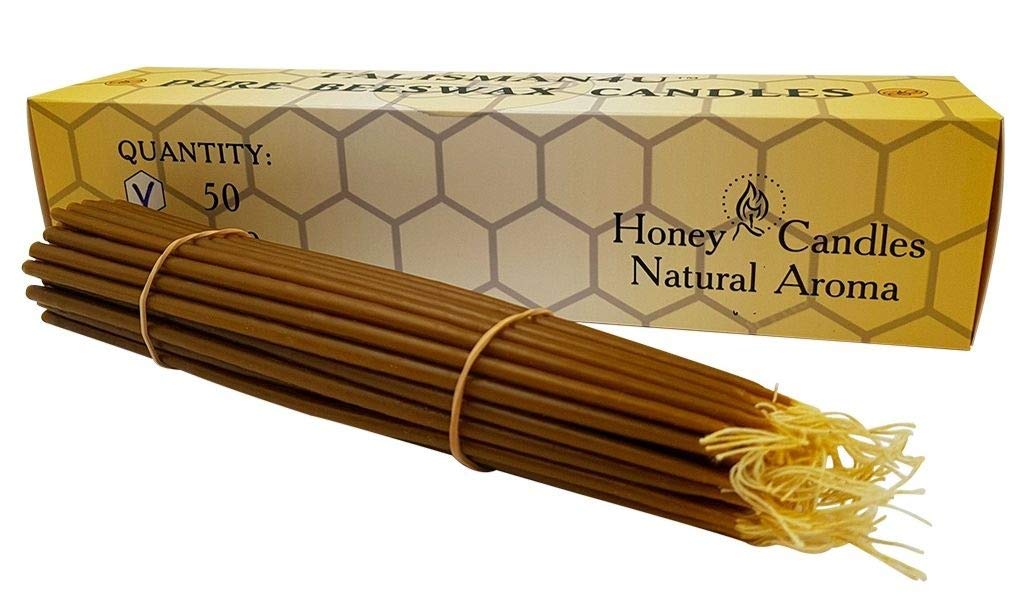 50 Beeswax Taper Candles 9 Inch - Handmade Pure Beeswax Candles with Natural Honey Scent for Church, Home, Wedding & Religious Ceremonies - Eco-Friendly Dripless Candles for Prayer, Meditation & Relaxation