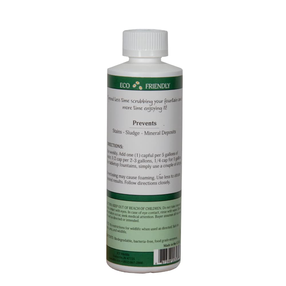 JC's Wildlife Fountain Protector - 8 oz. Bottle | Safe & Natural Water Feature Cleaner for Outdoor Fountains, Birdbaths & Ponds | Protects Decor from Algae & Debris | Pet & Wildlife Friendly | Perfect for Garden, Patio & Backyard Water Features