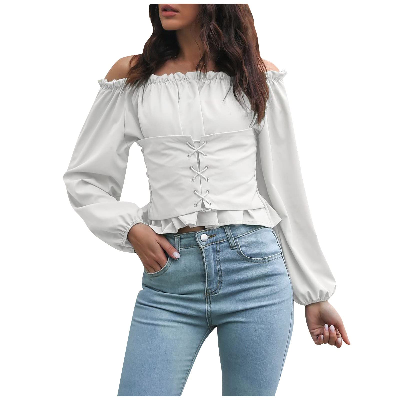QUFECH Women's Flattering Long Sleeve Chiffon Tunic Top with Lantern Sleeves & Word Neck Design - Casual Blouse for Work, Date Night & Everyday Wear