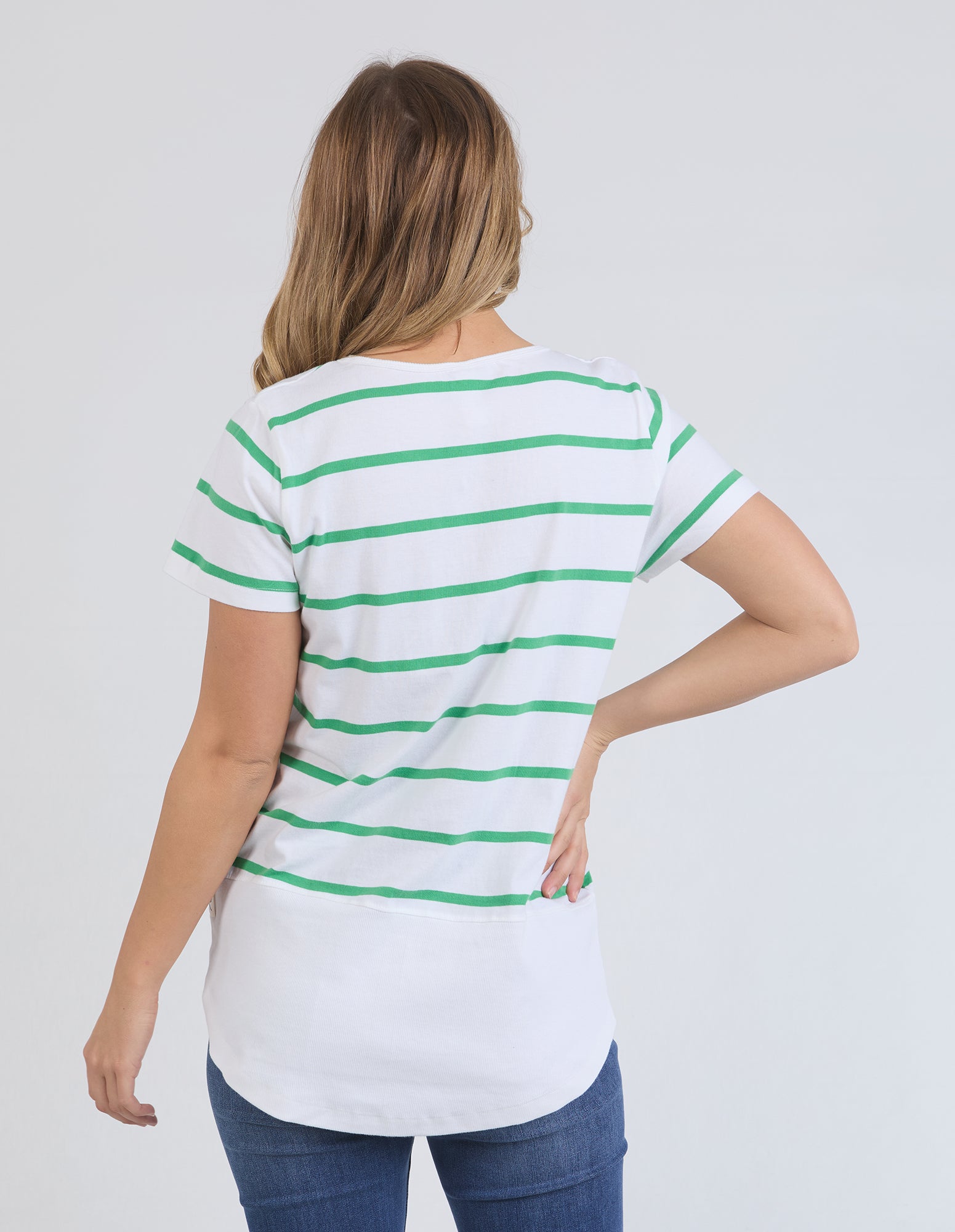 Elm Rib Short Sleeve T-Shirt for Men - White with Greenbriar Stripe - Casual Summer Wear, Street Style, Everyday Comfort