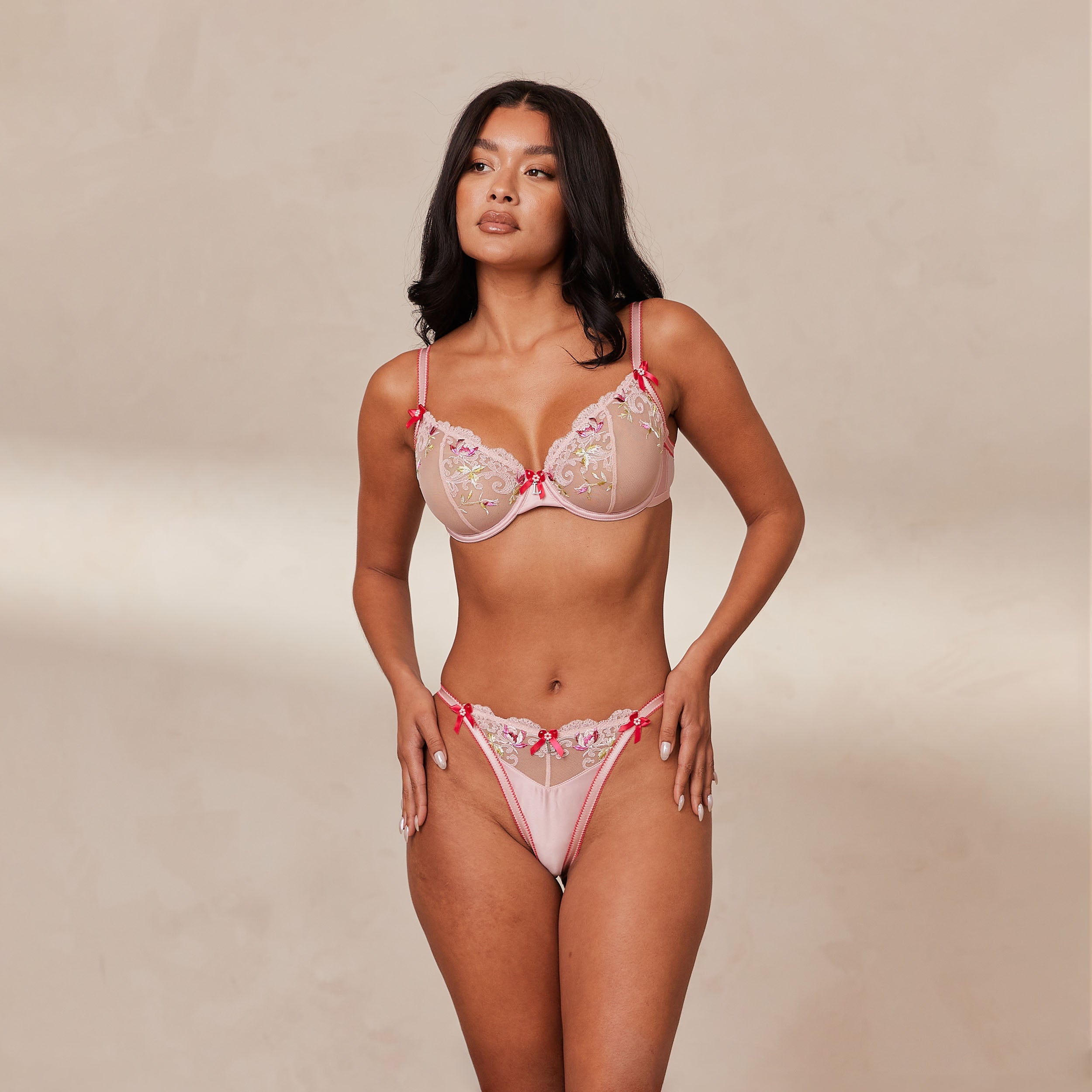 Bloom Embroidered Balcony Bra - Lace Bralette for Women, Comfortable Wireless Push Up Bra in Soft Pink | Perfect for Everyday Wear, Lounge & Sleep