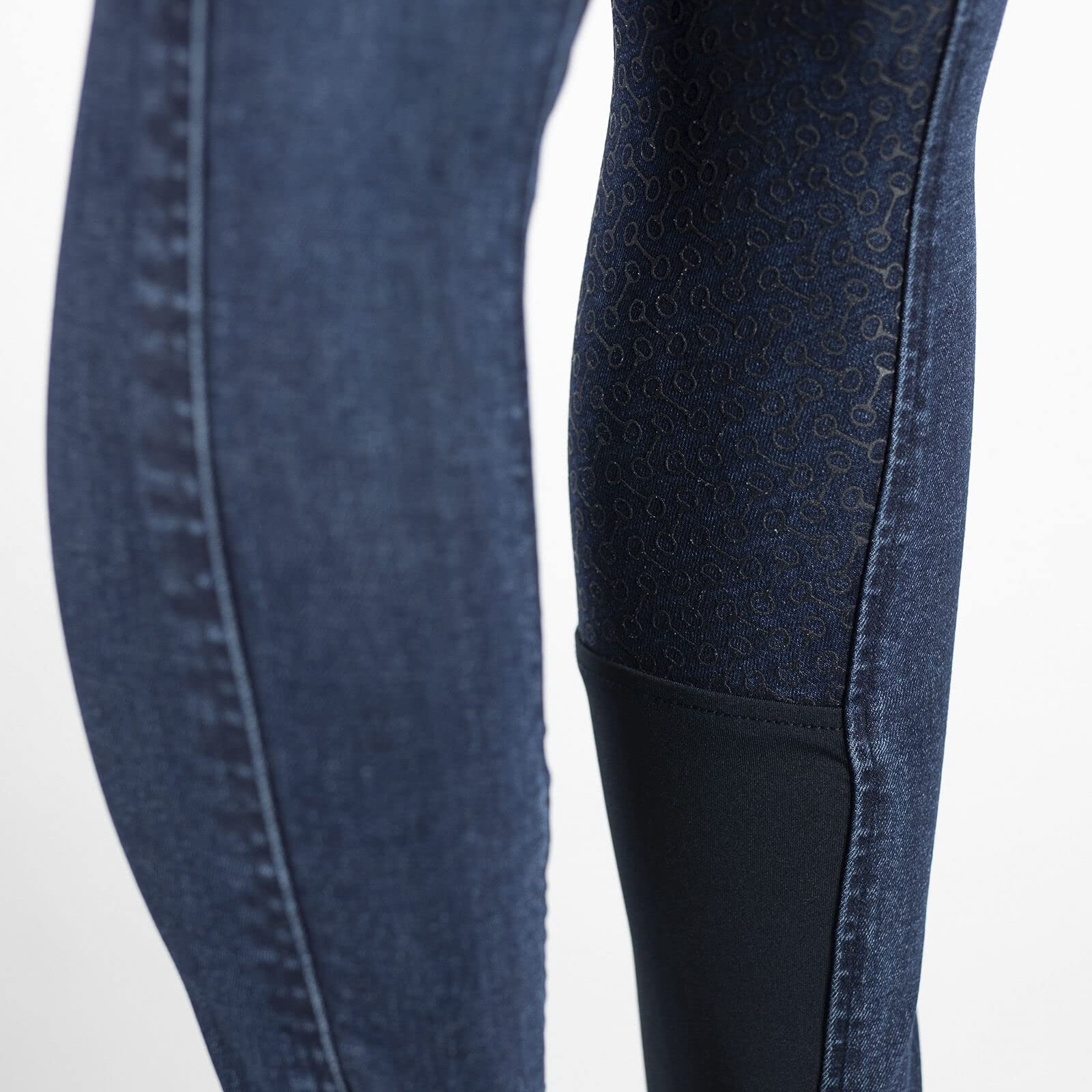 HORZE Kaia Women's Denim Horse Riding Pants - High Waist Silicone Full Seat Breeches for Equestrian & Show Jumping | Accurate Size Chart | Perfect for Training, Competitions & Casual Riding