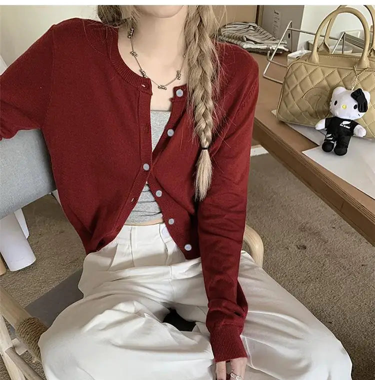 Red Cardigan Long Sleeve Knit Sweater for Women - Cozy Winter Pullover with Pockets | Perfect for Office, Date Night & Casual Outfits