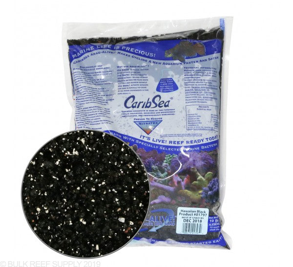 Caribsea Arag Alive Black Hawaii Sand - 20lb Bag | Natural Marine Substrate for Saltwater Aquariums | Perfect for Reef Tanks, Fish Tanks & Aquatic Ecosystems