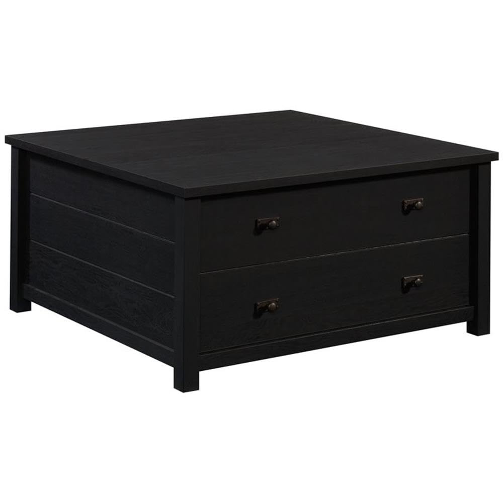 Pemberly Row 2-Drawer Wooden Storage Coffee Table in Raven Oak - Stylish Living Room Furniture for Small Spaces & Home Organization