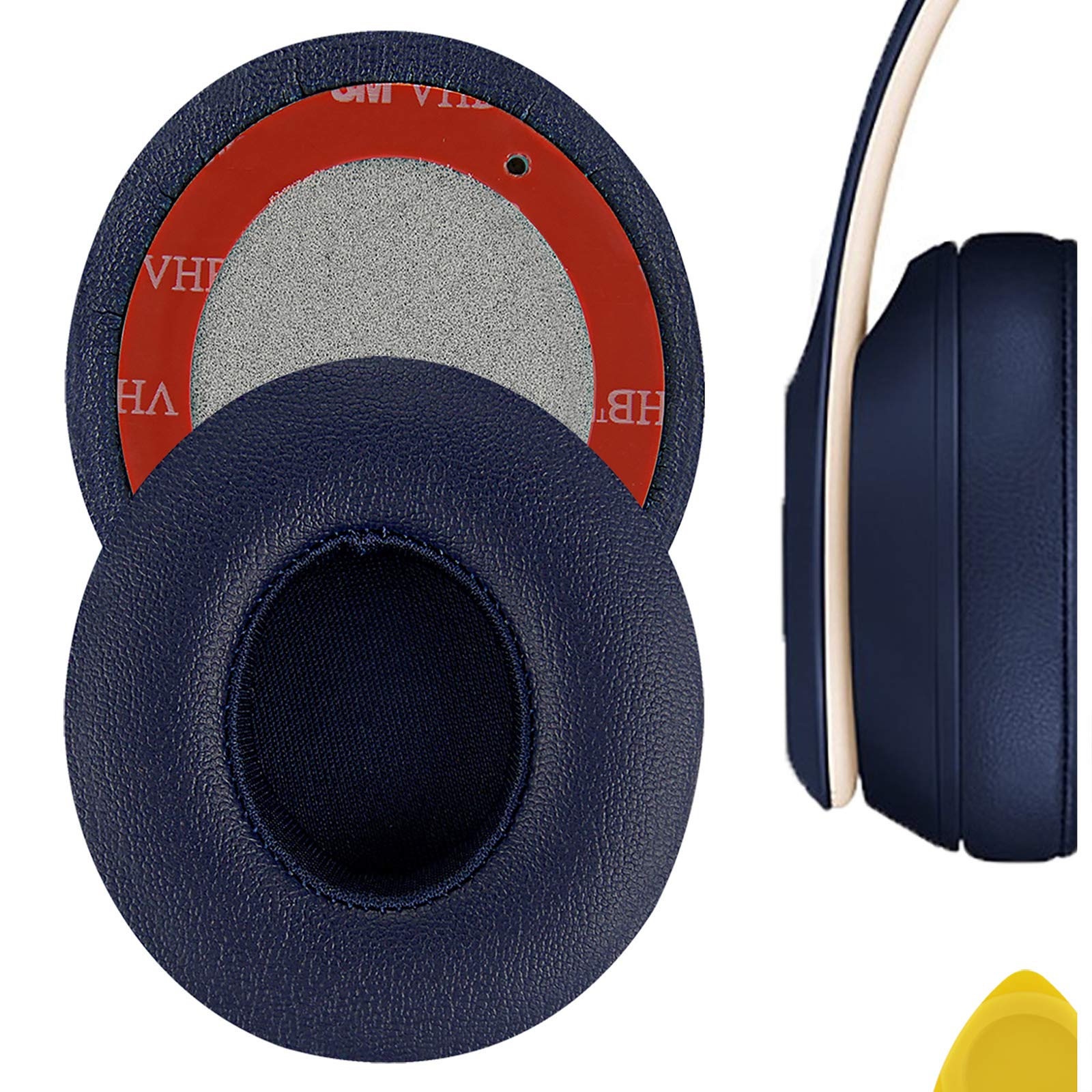 Geekria QuickFit Replacement Ear Pads for Beats Solo 3 Wireless On-Ear Headphones - Navy Blue Memory Foam Ear Cushions Repair Parts - Perfect for Gaming, Workouts & Travel Comfort