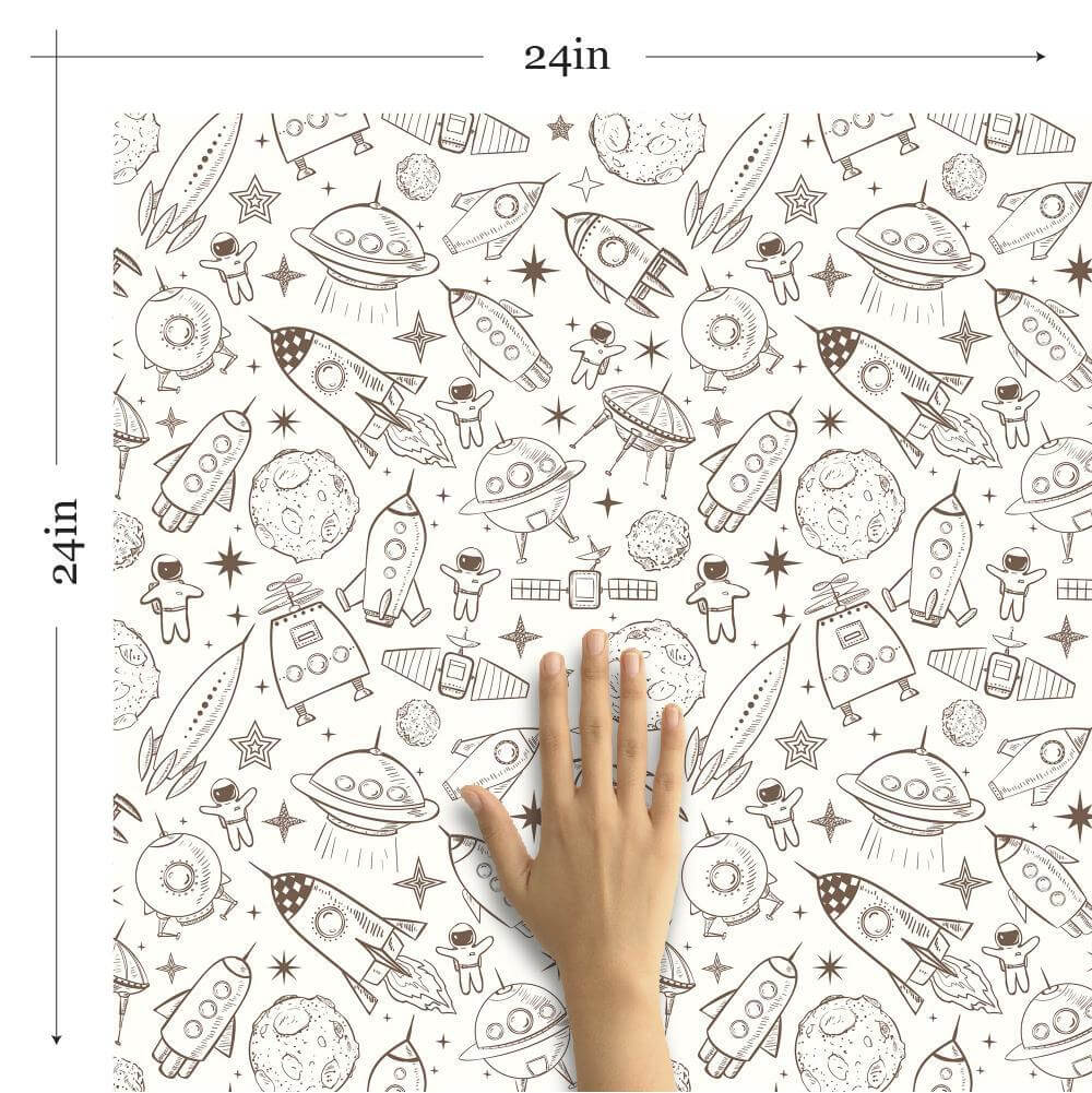 Tan Space Baby Peel and Stick Removable Wallpaper 2610 - Self-Adhesive Nursery Wall Decor for Kids Room, Bedroom & Nursery - Easy to Install & Remove