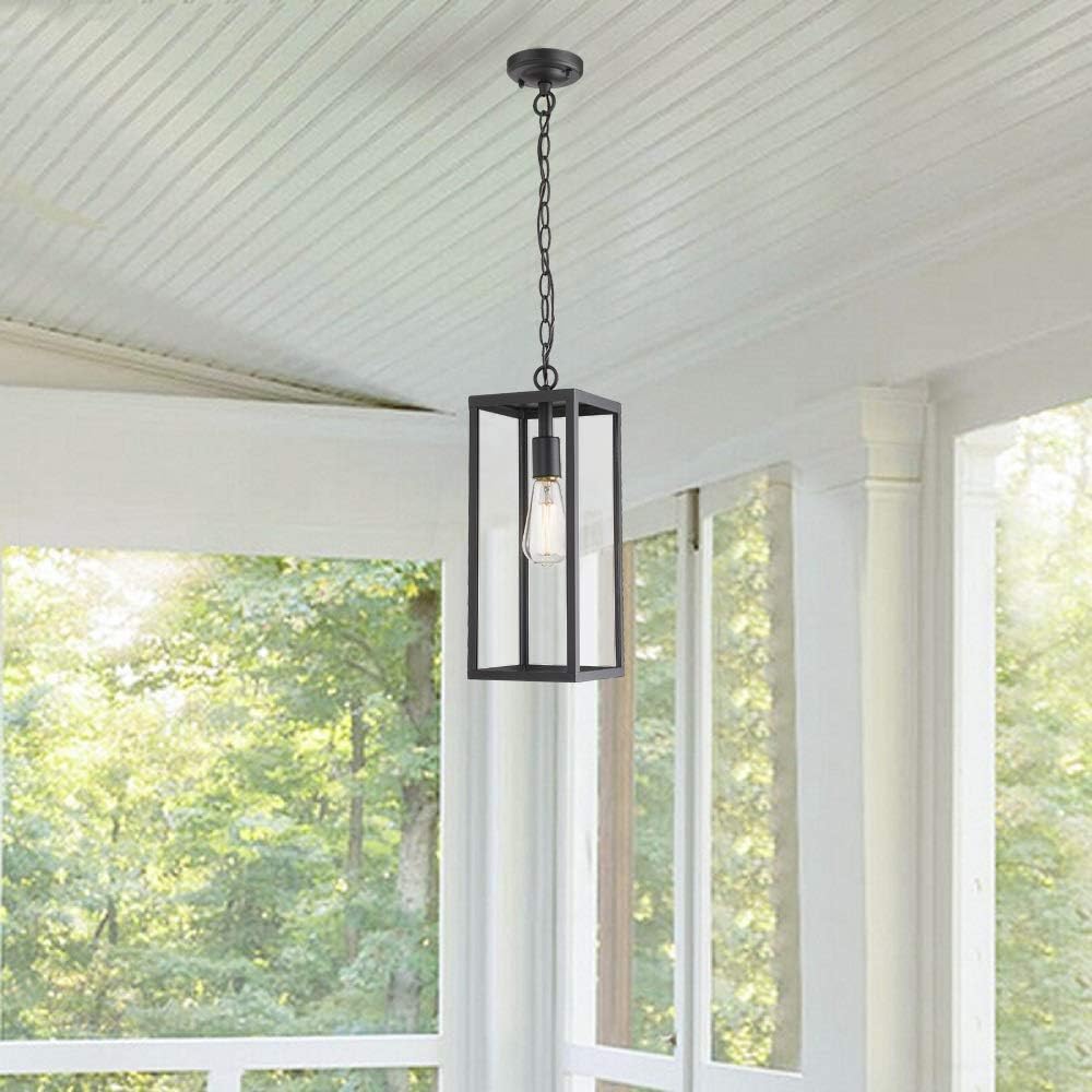 Bestshared 15 Inch Modern Outdoor Pendant Lantern Light - Clear Glass Hanging Fixture for Porch, Patio, Pathway & Hallway - Weather-Resistant Indoor/Outdoor Ceiling Lamp for Garden, Entryway & Deck Lighting
