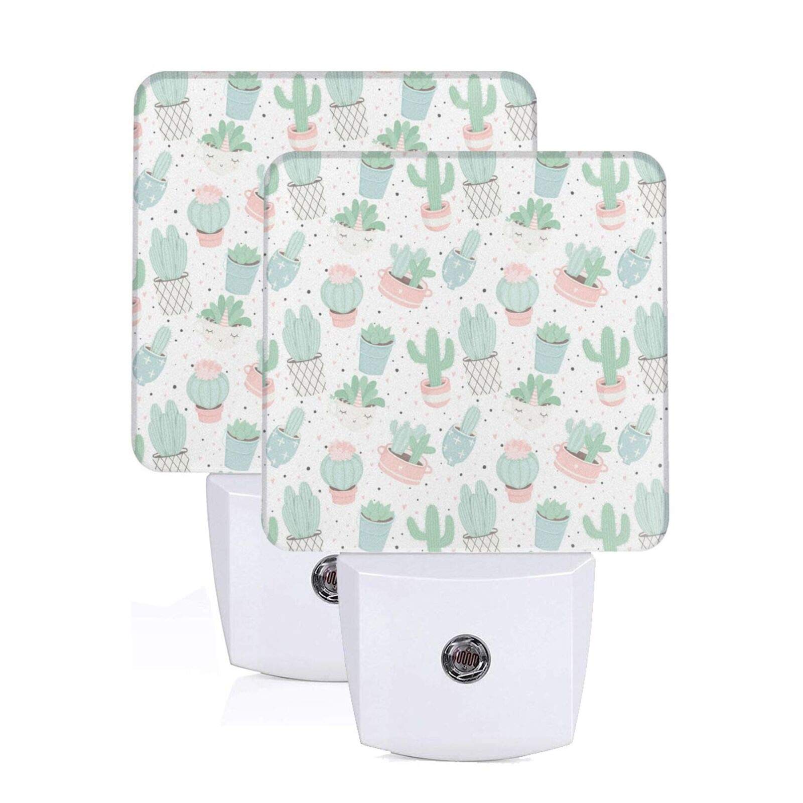 2 Pack Cute Cactus Succulent LED Night Lights with Auto Dusk to Dawn Sensor - Plug in Bedside Lamps for Kids & Adults - Perfect for Nursery, Bedroom, Bathroom Night Light Decor