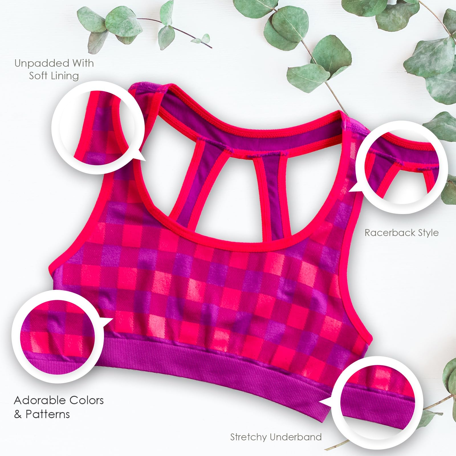 Alyce Ives Seamless Sports Bra for Girls - 6 Pack Racerback Training Bras | Comfortable & Supportive for Yoga, Running, Gym Workouts