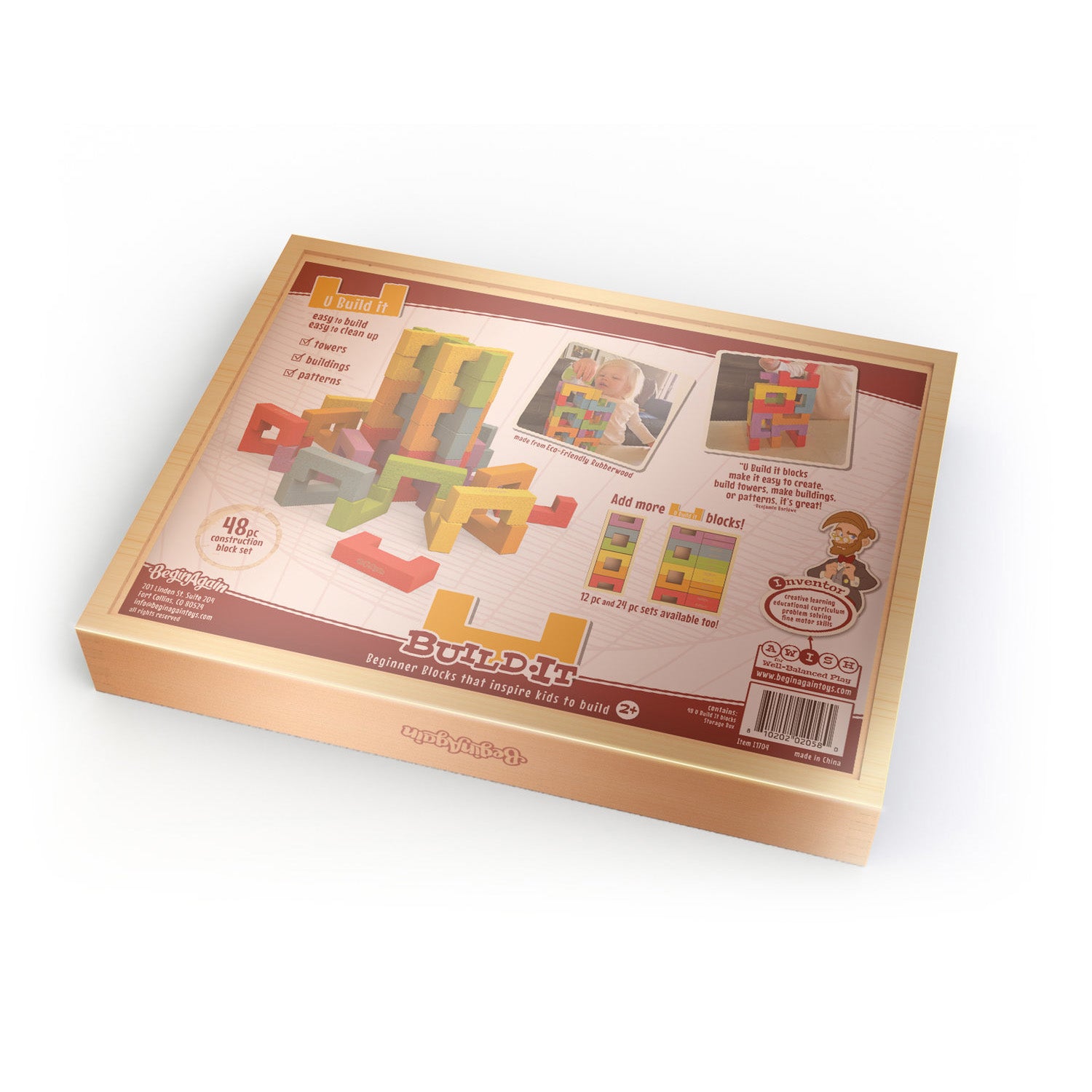 BeginAgain U Build It Deluxe 48-Piece Wooden Block Set for Kids - Creative Construction Toy for Toddlers & Preschoolers - Perfect for STEM Learning & Imaginative Play at Home or Classroom