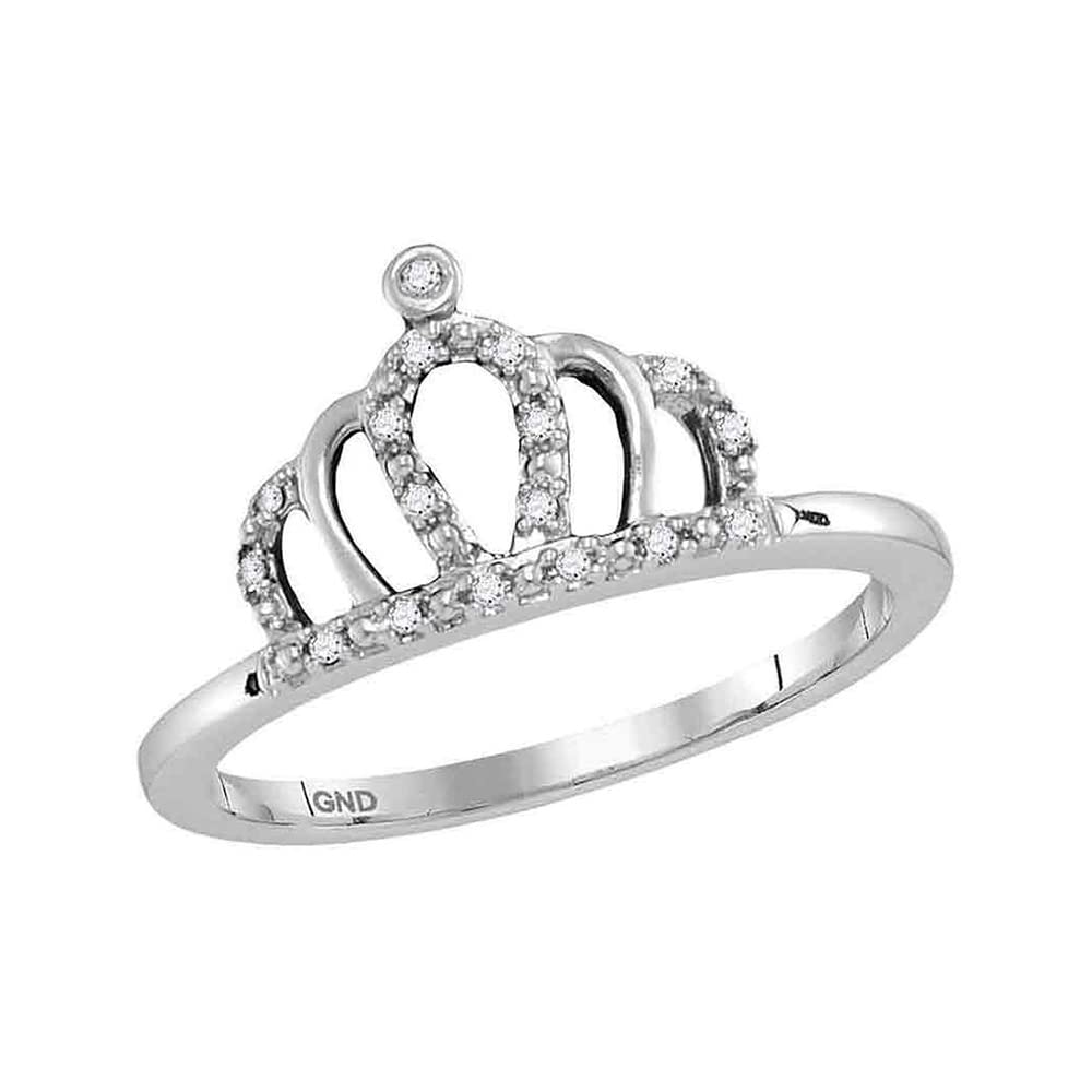 10K White Gold Women's Round Diamond Crown Band Ring 1/20 CTTW - Elegant Wedding, Engagement & Anniversary Jewelry Gift for Her