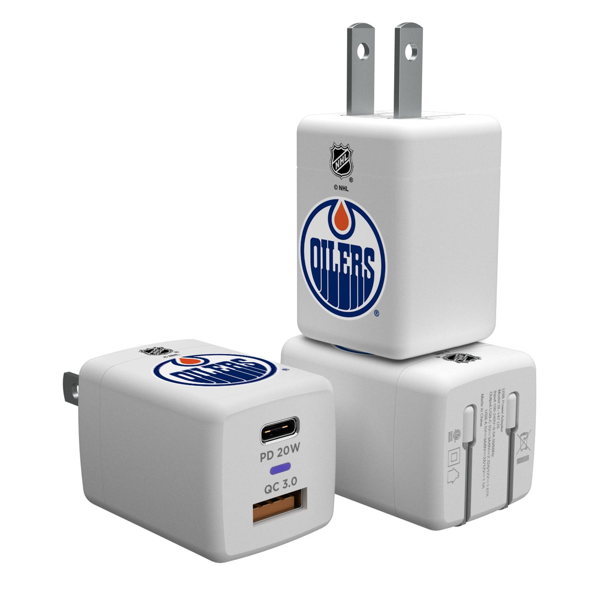 Edmonton Oilers Logo USB A/C Fast Charger - Dual Port Phone Charger for iPhone & Android - Perfect for Home, Office & Travel