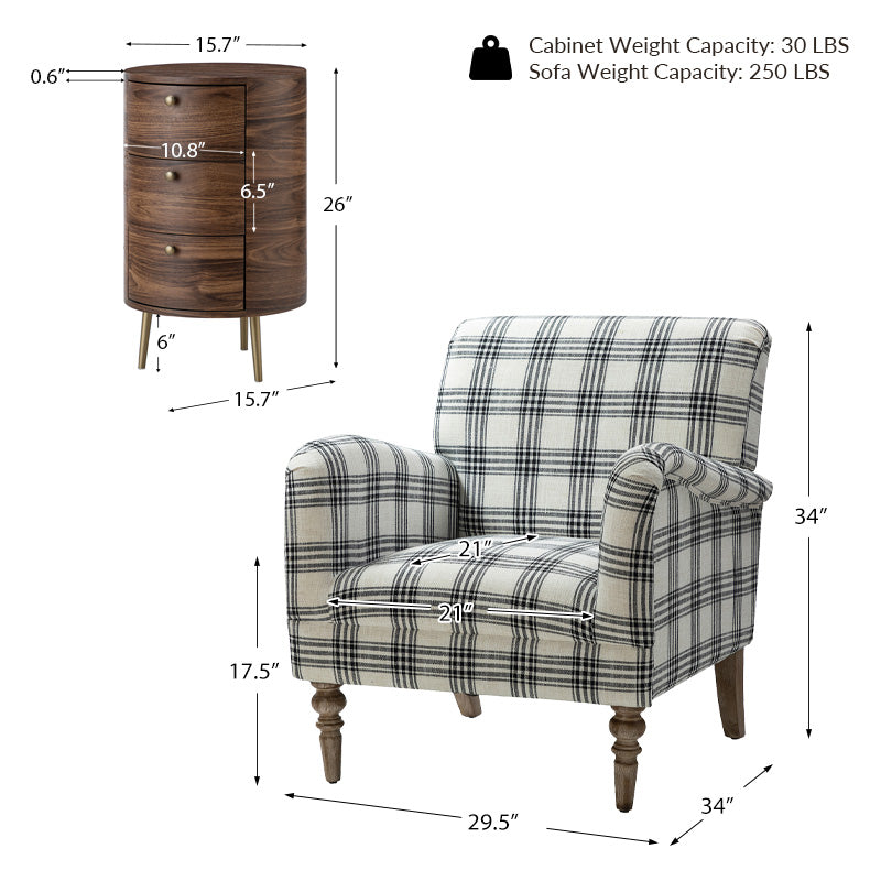 Sadie Upholstered Armchair with Side Table - 2 Piece Living Room Furniture Set for Small Spaces, Apartments & Cozy Reading Nooks