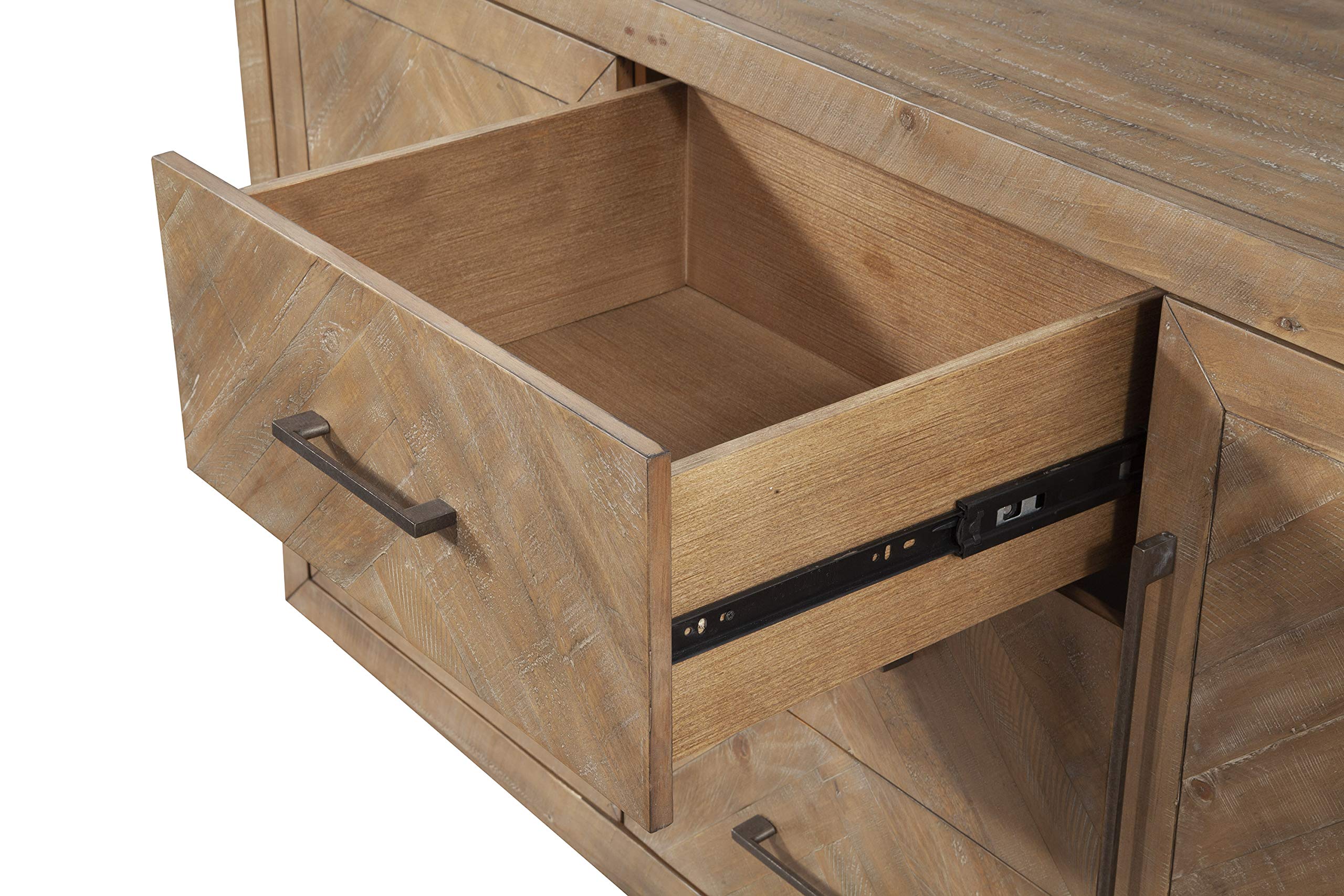 Alpine Furniture Aiden Sideboard - Natural Wood Buffet Cabinet for Dining Room, Living Room & Entryway Storage | Modern Farmhouse Style Sideboard with Adjustable Shelves