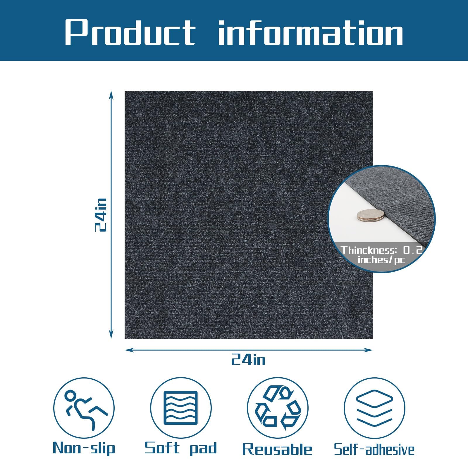 Self-Adhesive Non-Slip Carpet Tiles 24x24 Inch - 10 Pack (40 sq ft) Soft Padded Peel & Stick Flooring for Kitchen, Bedroom, Indoor & Outdoor Use - Easy DIY Installation for Home, Office, and Commercial Spaces