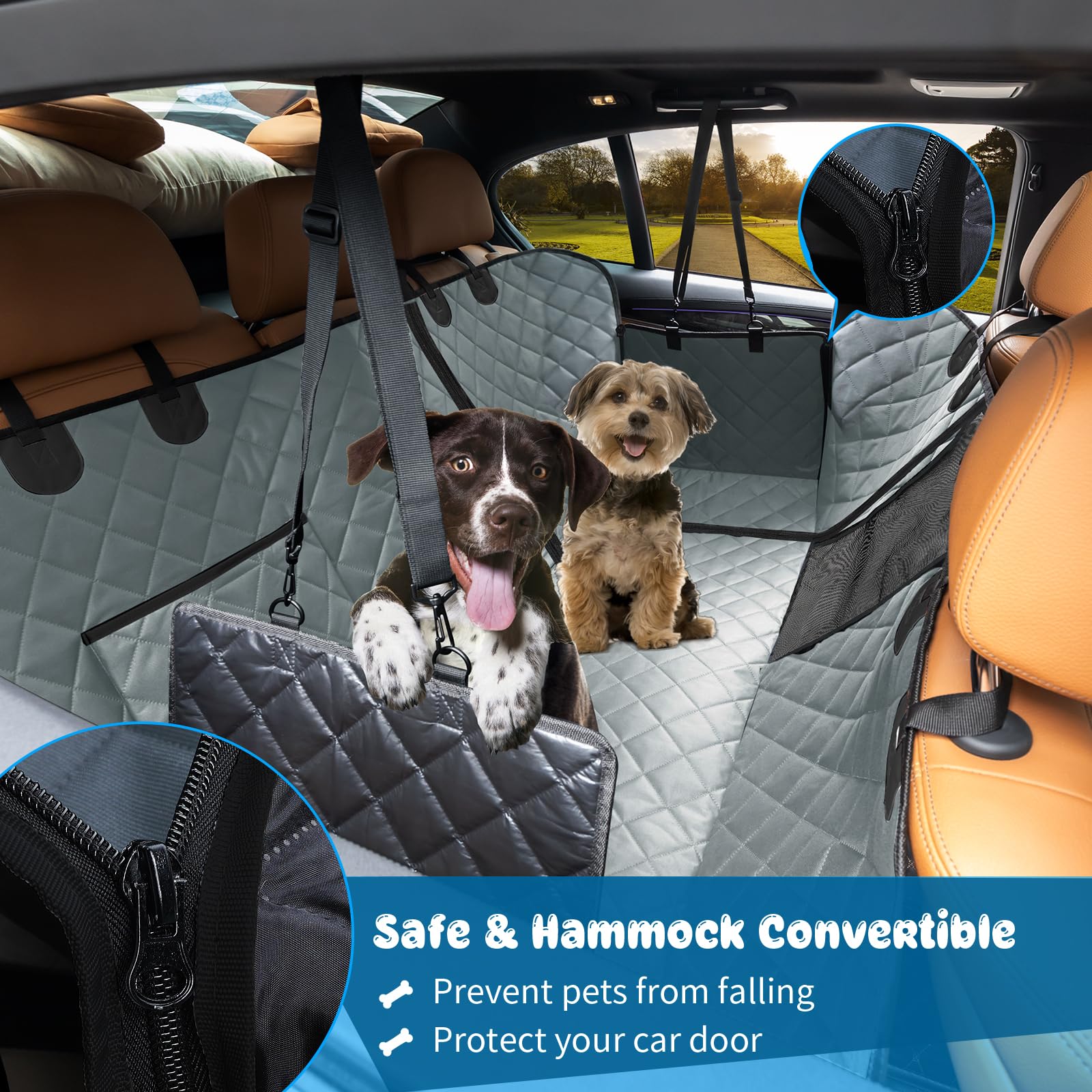 URPOWER 6-in-1 Waterproof Dog Car Seat Cover for Back Seat - 40/60 Split Pet Hammock with Mesh Window & Side Flaps - Universal Fit for Cars, SUVs, Trucks - Perfect for Road Trips, Vet Visits & Daily Commutes