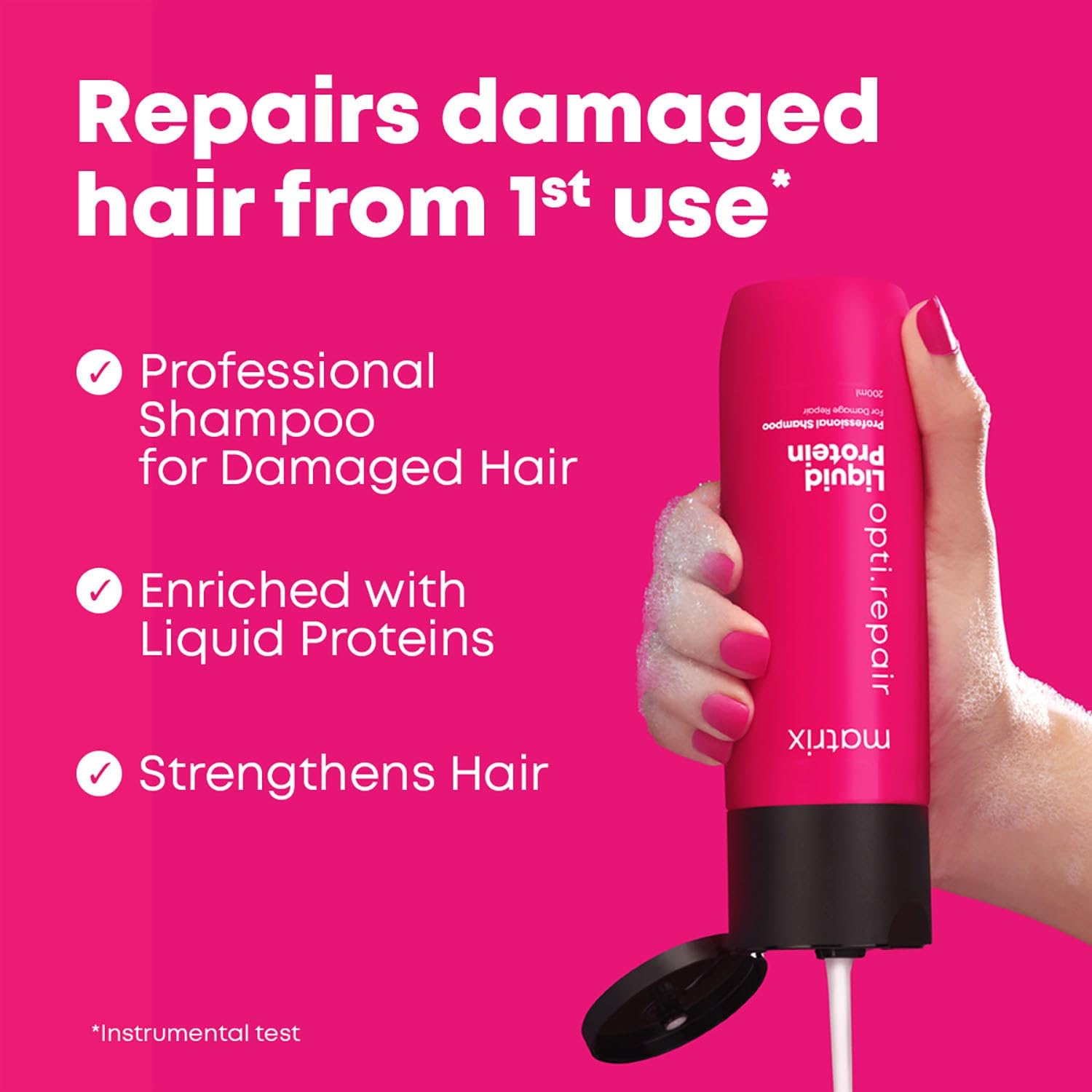 Matrix Opti.Repair Professional Liquid Protein Shampoo - Damage Repair & Split Ends Treatment | Paraben-Free Hair Care for Dry, Damaged Hair | 200ml Bottle for Daily Use at Home or Salon