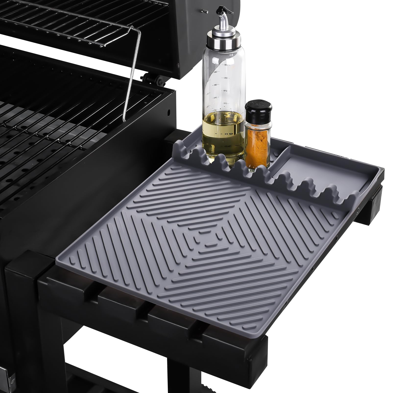 **RUYE Silicone Grill Mat for Blackstone - Large Non-Slip BBQ Side Shelf Mat with Drip Pad, Heat-Resistant Utensil Holder for Outdoor Cooking, Grilling & Kitchen Counter Use**