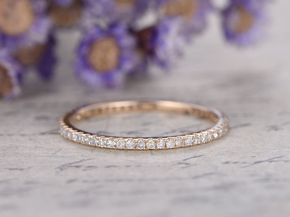 14K Rose Gold Micro Pave Diamond Engagement Ring - Full Eternity Wedding Band for Women, Stackable Thin Bridal Ring, Custom Made Fine Jewelry - Perfect for Proposals, Anniversaries & Everyday Elegance