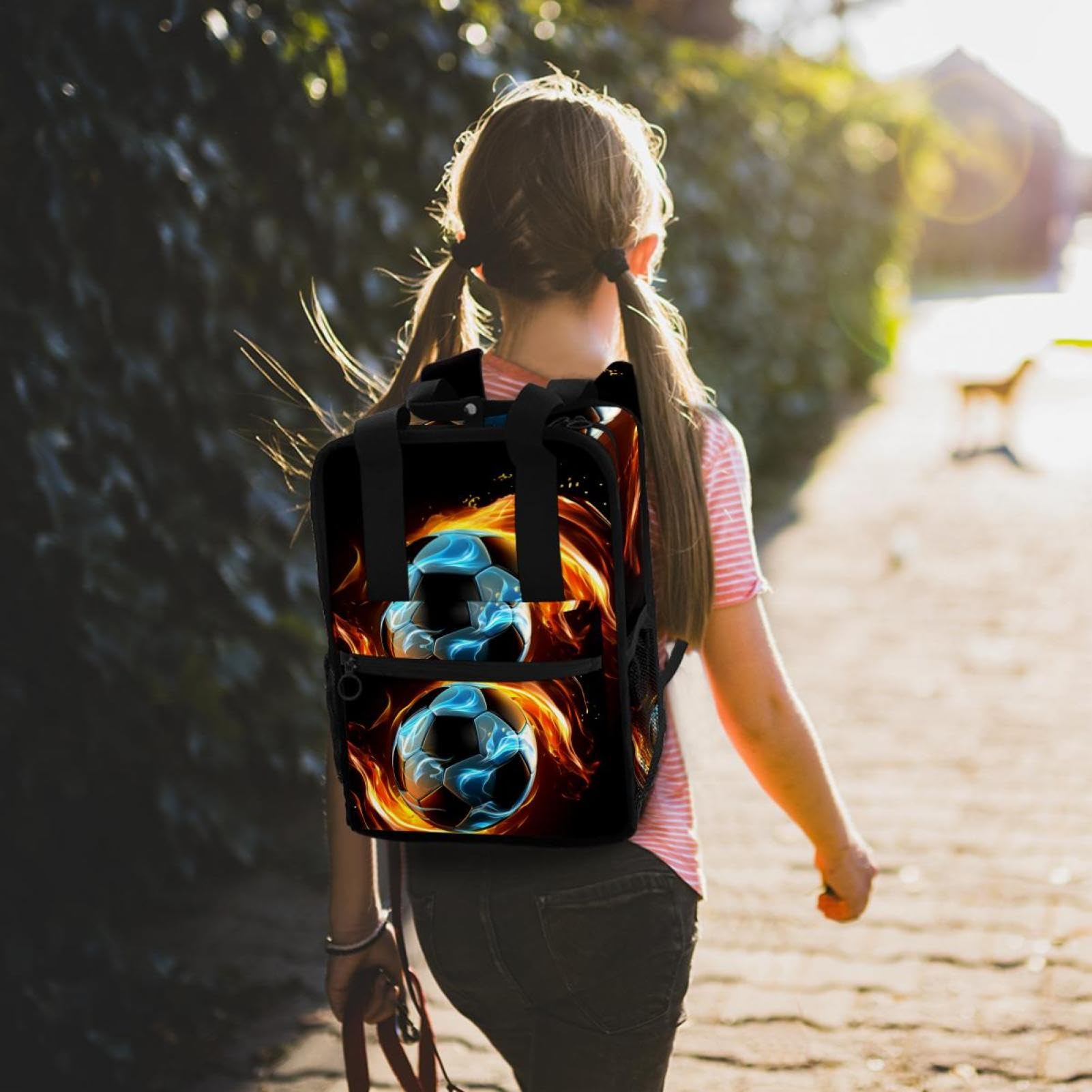 Best Travel Backpack for Women & Men - Lightweight Durable Hiking Backpack with Flaming Football Design - Perfect for Camping, College & Airplane Carry-On