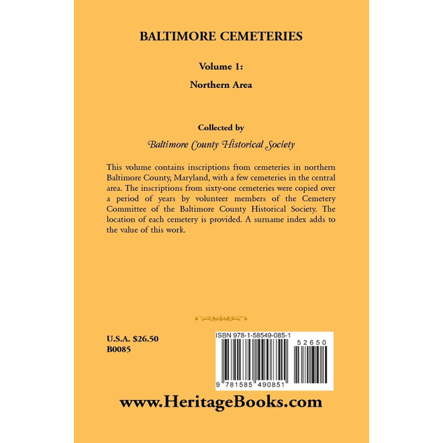 Baltimore Maryland Cemeteries Volume 1: Northern Area - Historical Burial Grounds Guide for Genealogy Research & Local History Exploration