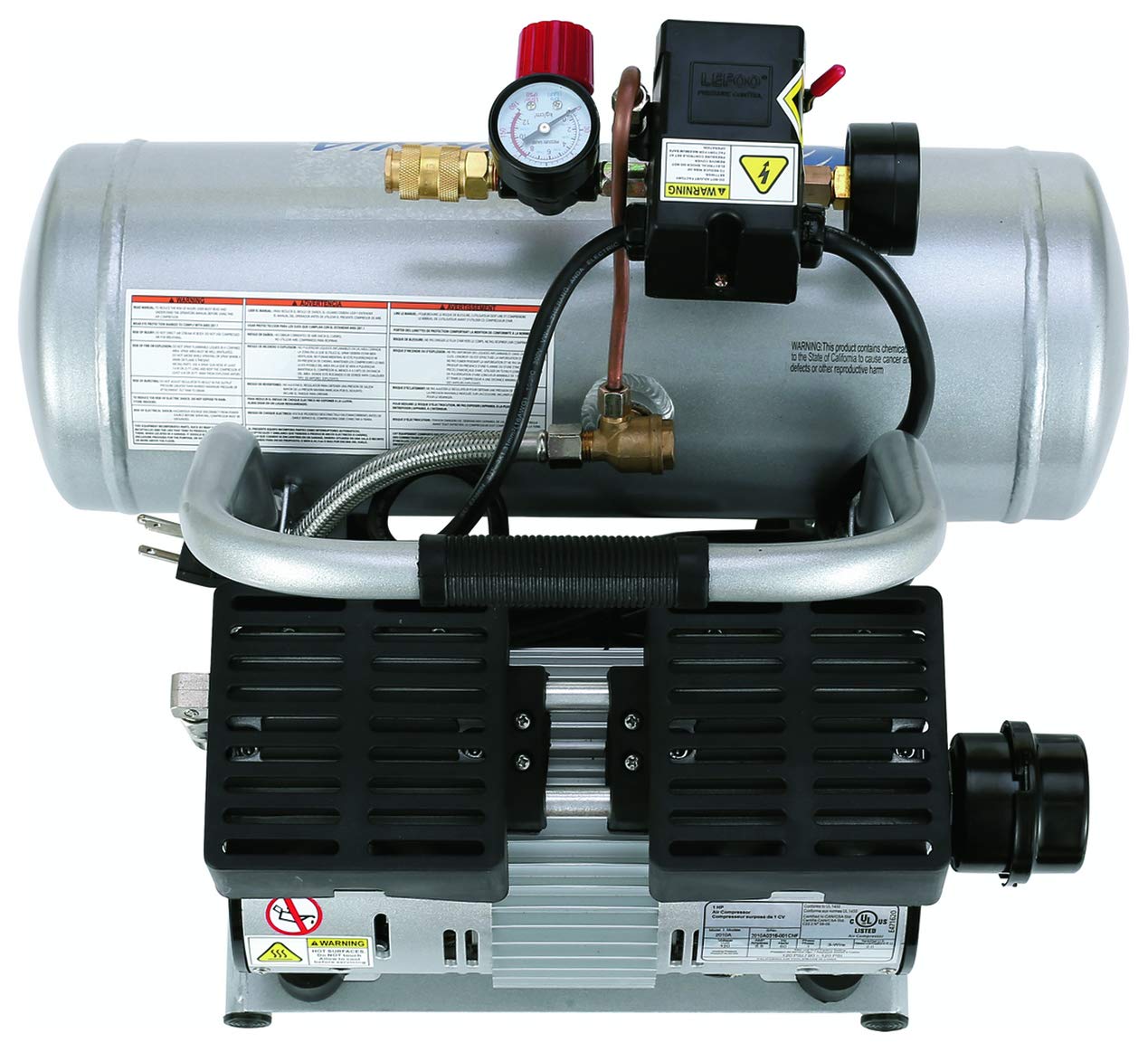 California Air Tools 2010AGK18 Ultra Quiet Oil-Free 1.0 HP Air Compressor with 2.0 Gallon Aluminum Tank & Nail Gun Kit - Perfect for Home DIY Projects, Woodworking, and Professional Construction Work