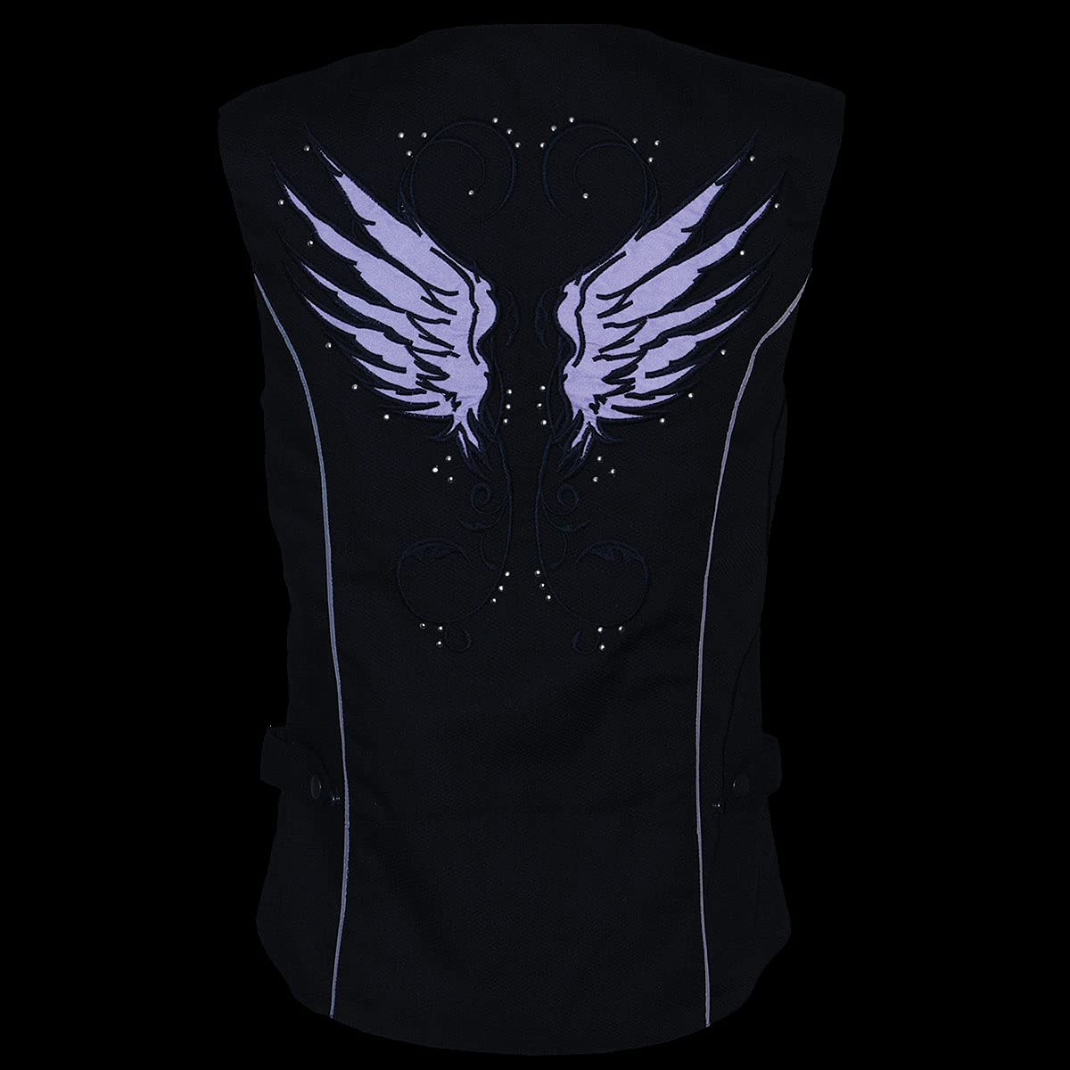 Milwaukee Leather SH1955 Women's Black Textile Vest with Wing Embroidery - Stylish Motorcycle Riding Gear for Ladies Biker Fashion