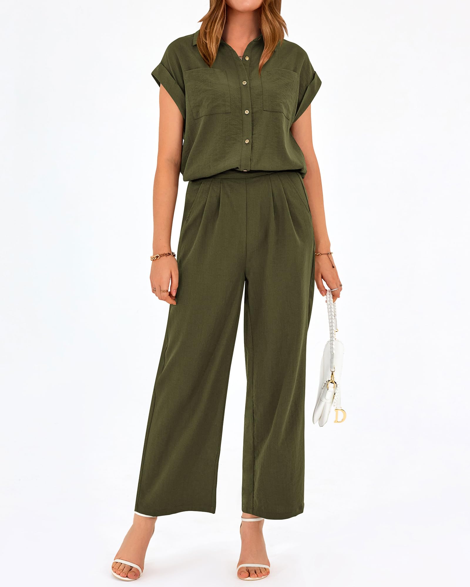 PRETTYGARDEN Women's 2-Piece Summer Outfit Set - Cap Sleeve Tops & Palazzo Pants for Casual, Vacation & Travel | Dressy Lounge Wear for Beach, Brunch & Date Night