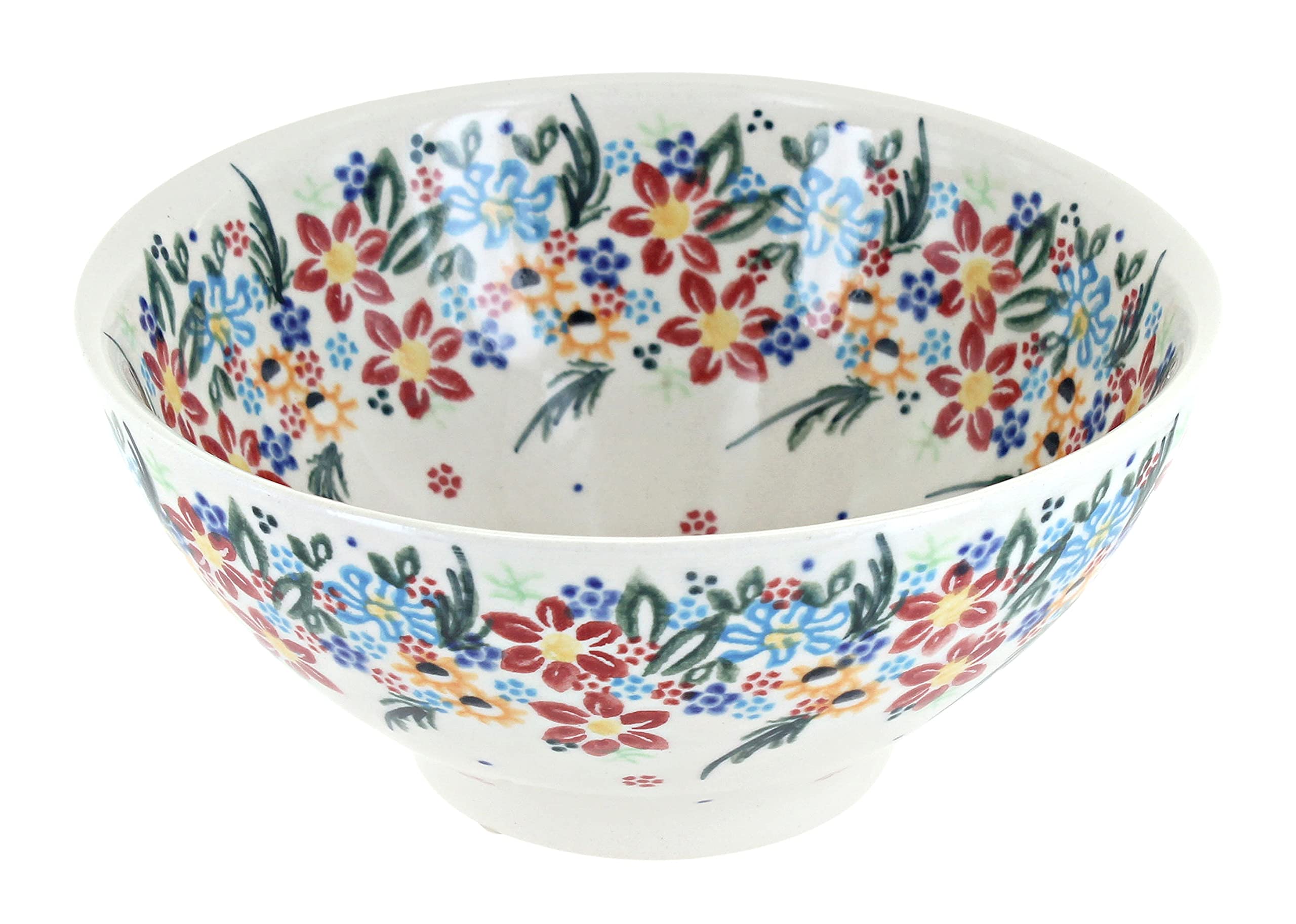 Blue Rose Polish Pottery Tara Rice Bowl - Handmade Ceramic Dish for Asian Cuisine, Soup, Salad | Perfect for Dining, Gifts & Home Decor