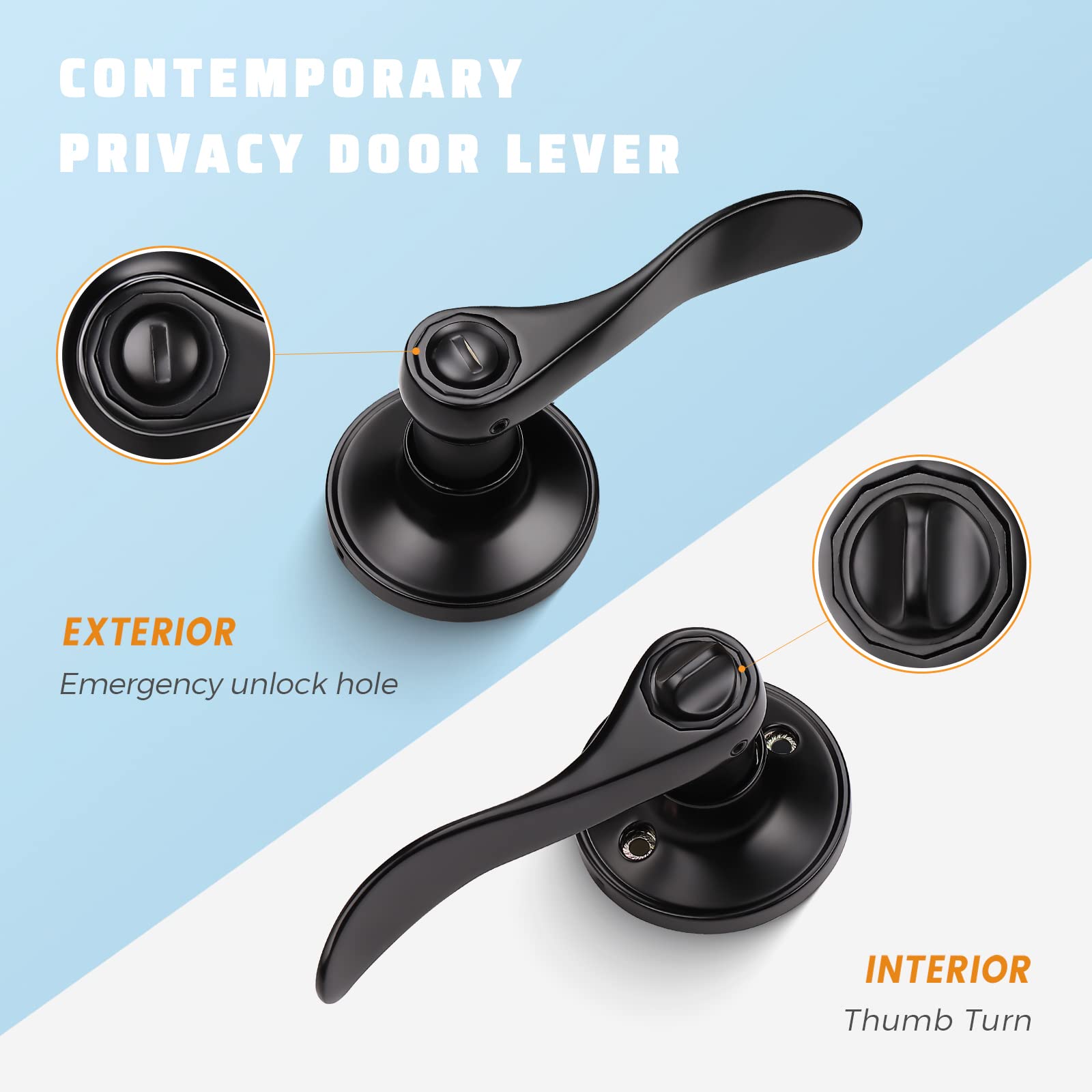 KNOBWELL 6 Pack Matte Black Privacy Door Knobs - Interior Door Handles with Lock for Bathroom & Bedroom, Reversible for Right/Left Handed Doors | Modern Home Security & Privacy Solution