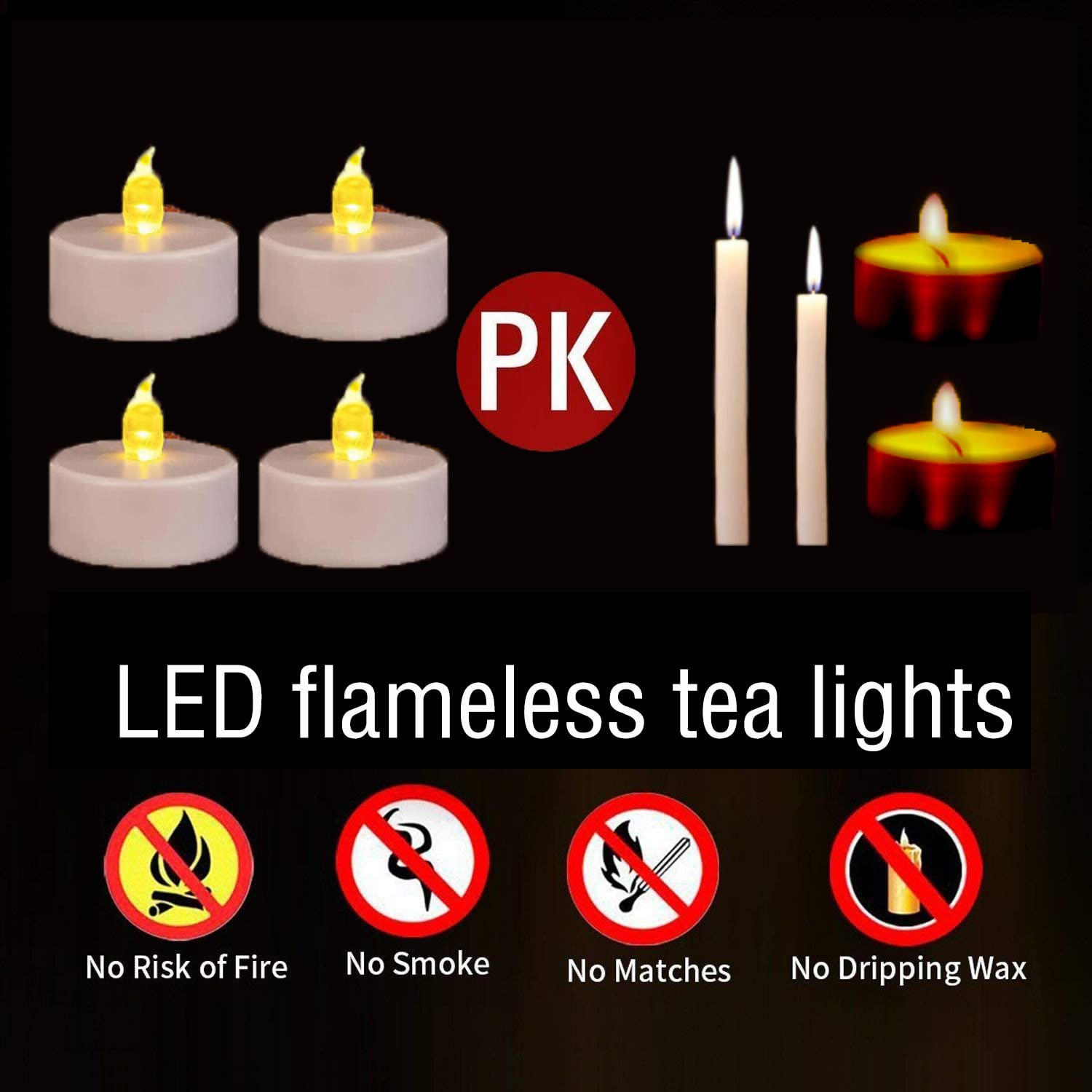 Hanzim 50-Pack LED Tea Light Candles - 100 Hours Battery Operated Flameless Candles with Realistic Flickering Effect, Warm White for Wedding, Party, Halloween, Christmas Decorations & Home Ambiance Lighting