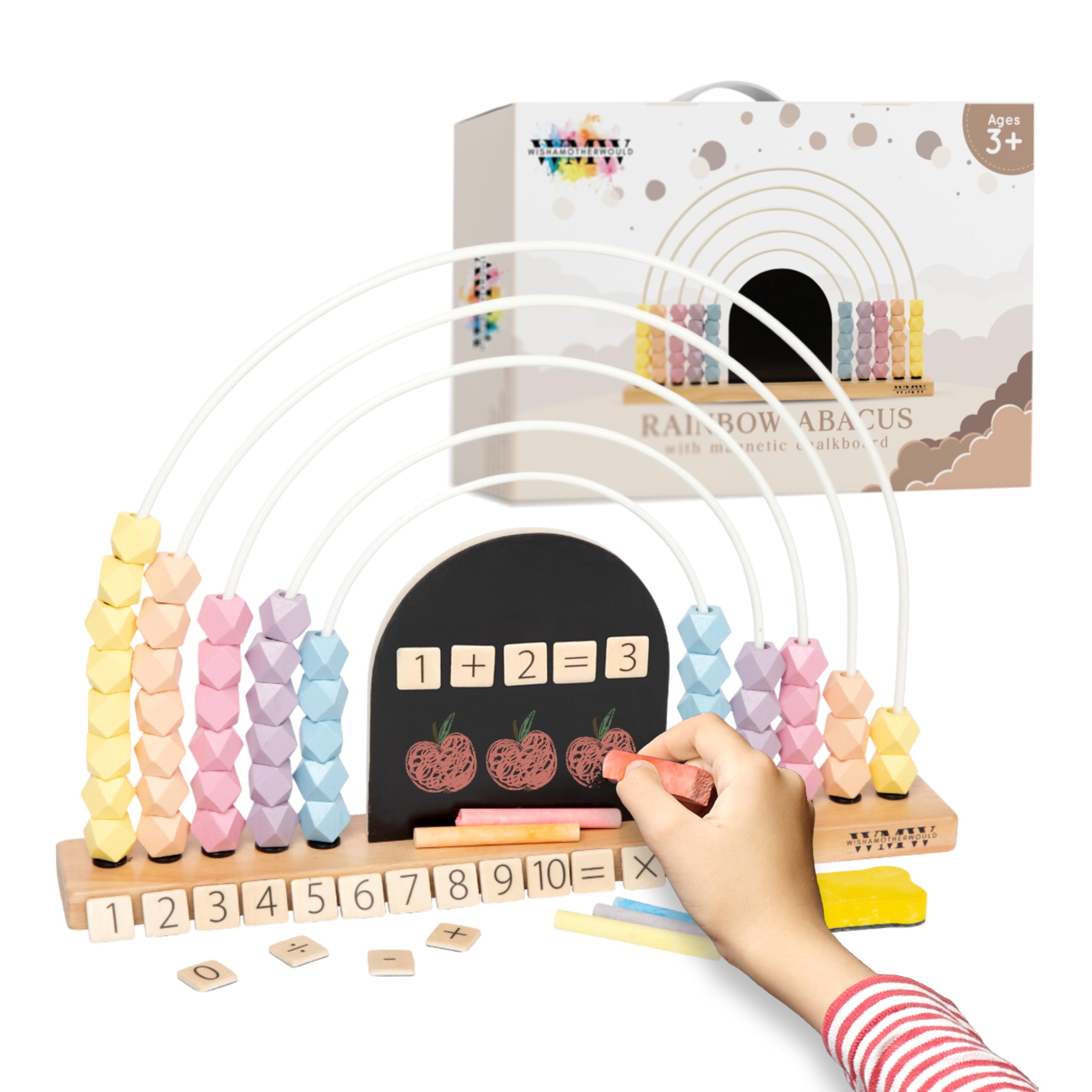 Pastel Rainbow Abacus for Kids - 17 Inch Magnetic Chalkboard Math Learning Toy | Counting, Addition & Subtraction Educational Tool | Montessori Classroom & Homeschool Supplies for Ages 3+ | Perfect for Preschool Math Activities & Early Childhood Development