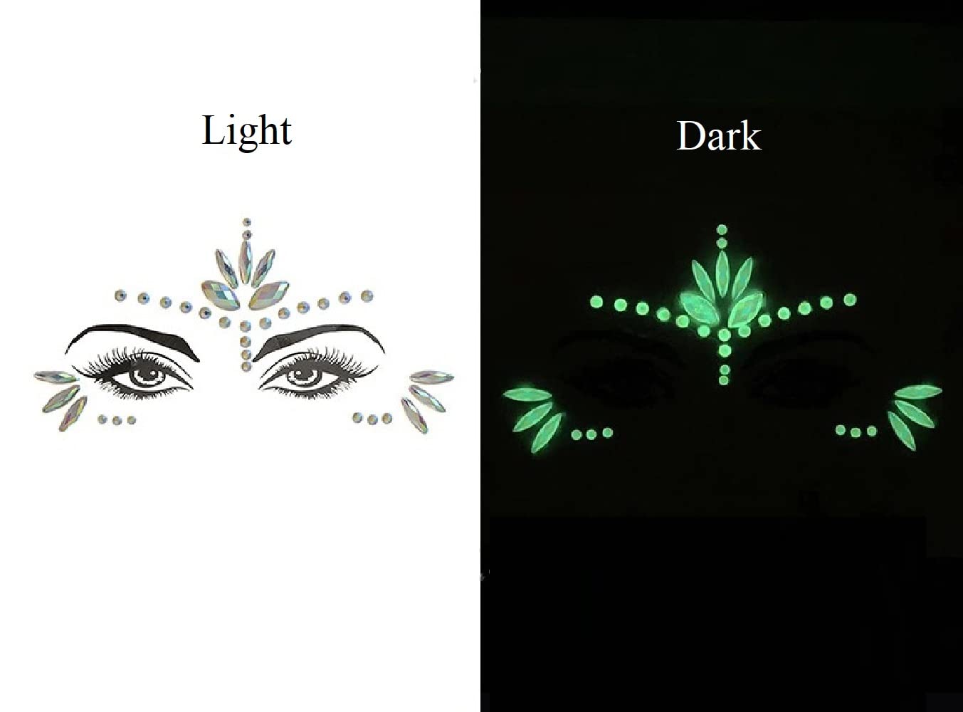 S.A.V.I 3D Luminous Crystal Diamond Face Stickers - Glow in The Dark Rhinestone Face Jewels for Party, Disco, Club, Bar, Halloween & Festival Makeup (Pack of 24) - Perfect for Rave, Cosplay, Carnival & Nightlife Events