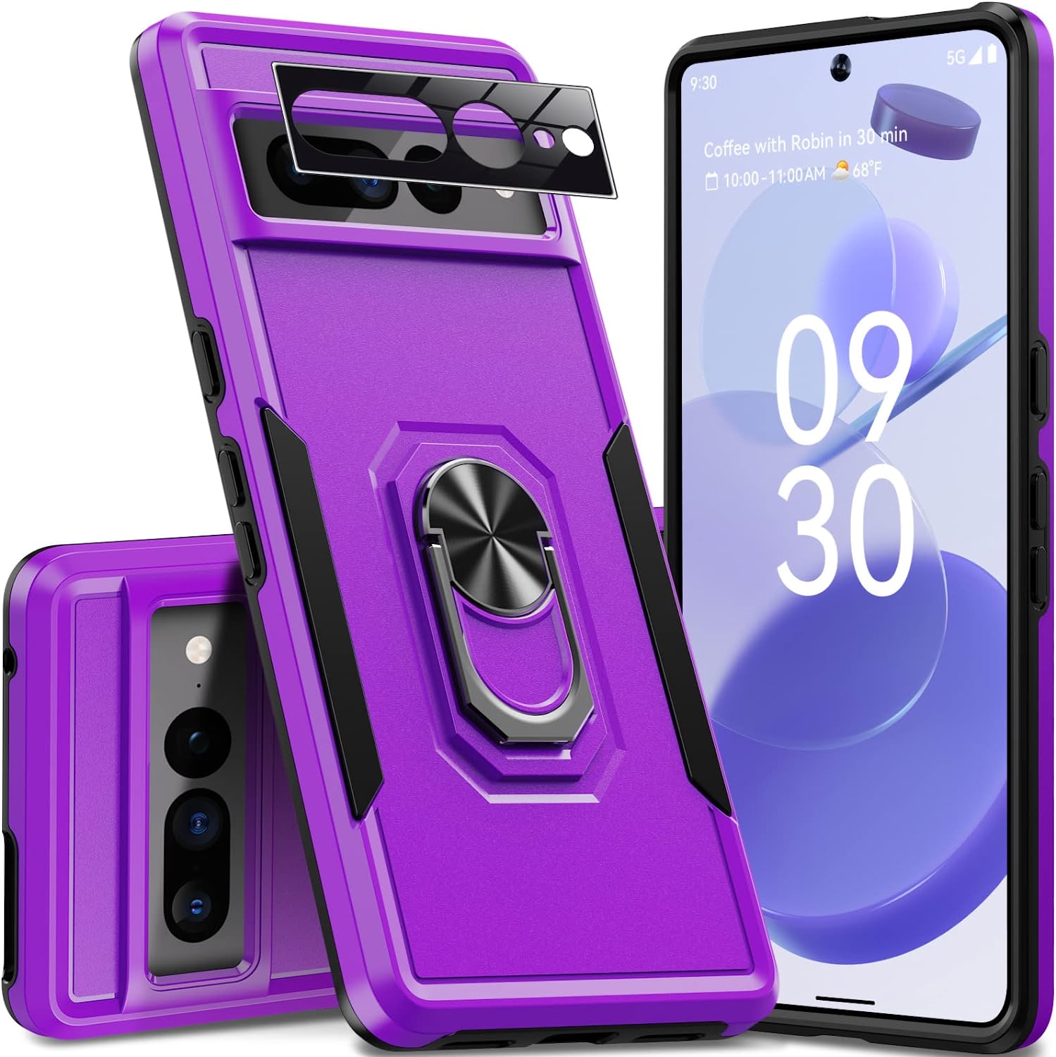 Google Pixel 7 Pro Kickstand Case with 360° Rotating Ring - Shockproof Protective Cover for Work, Travel & Everyday Use