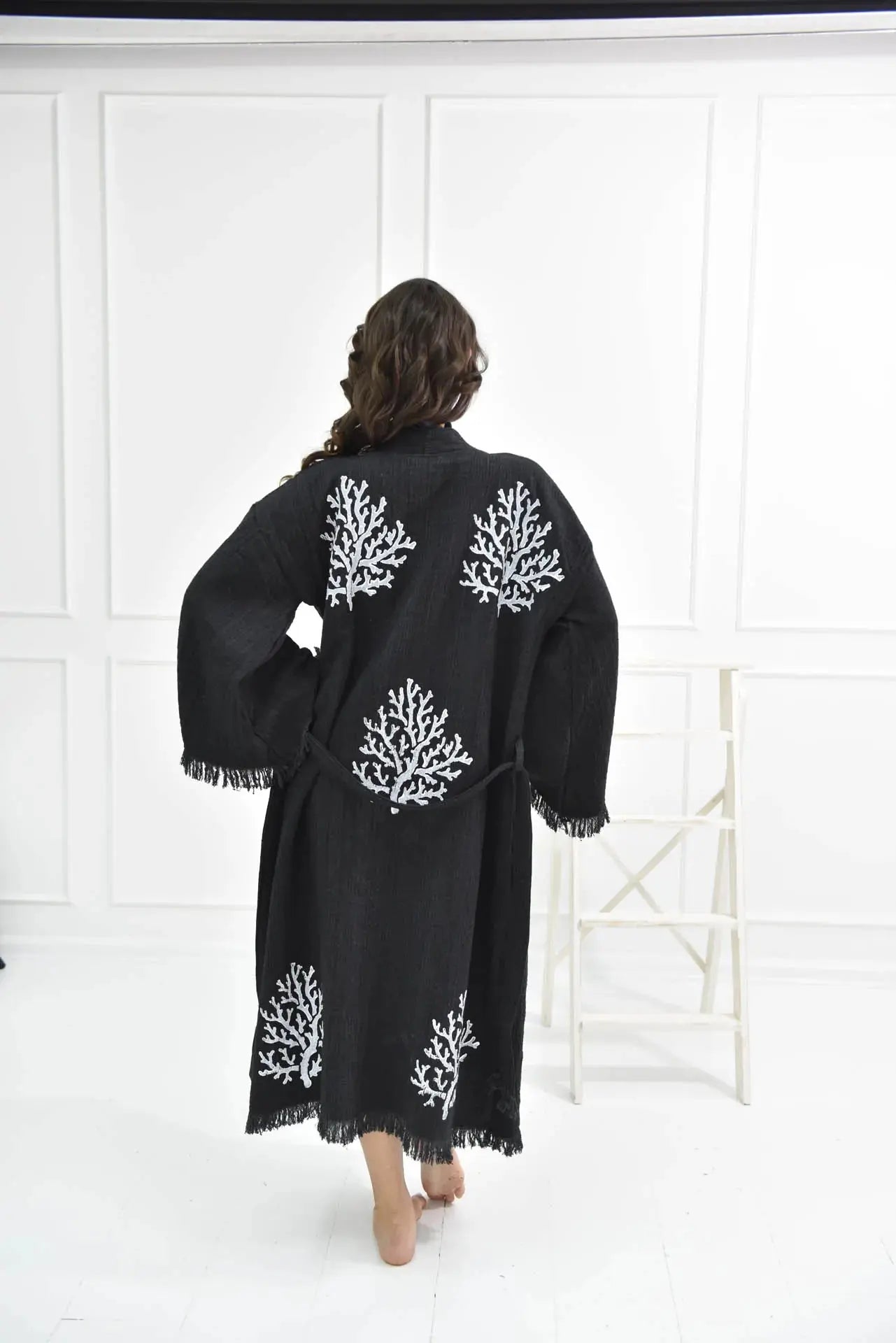 Organic Black Kimono Robe for Women - One Size, Soft & Comfortable Loungewear for Spa, Yoga, and Relaxation at Home