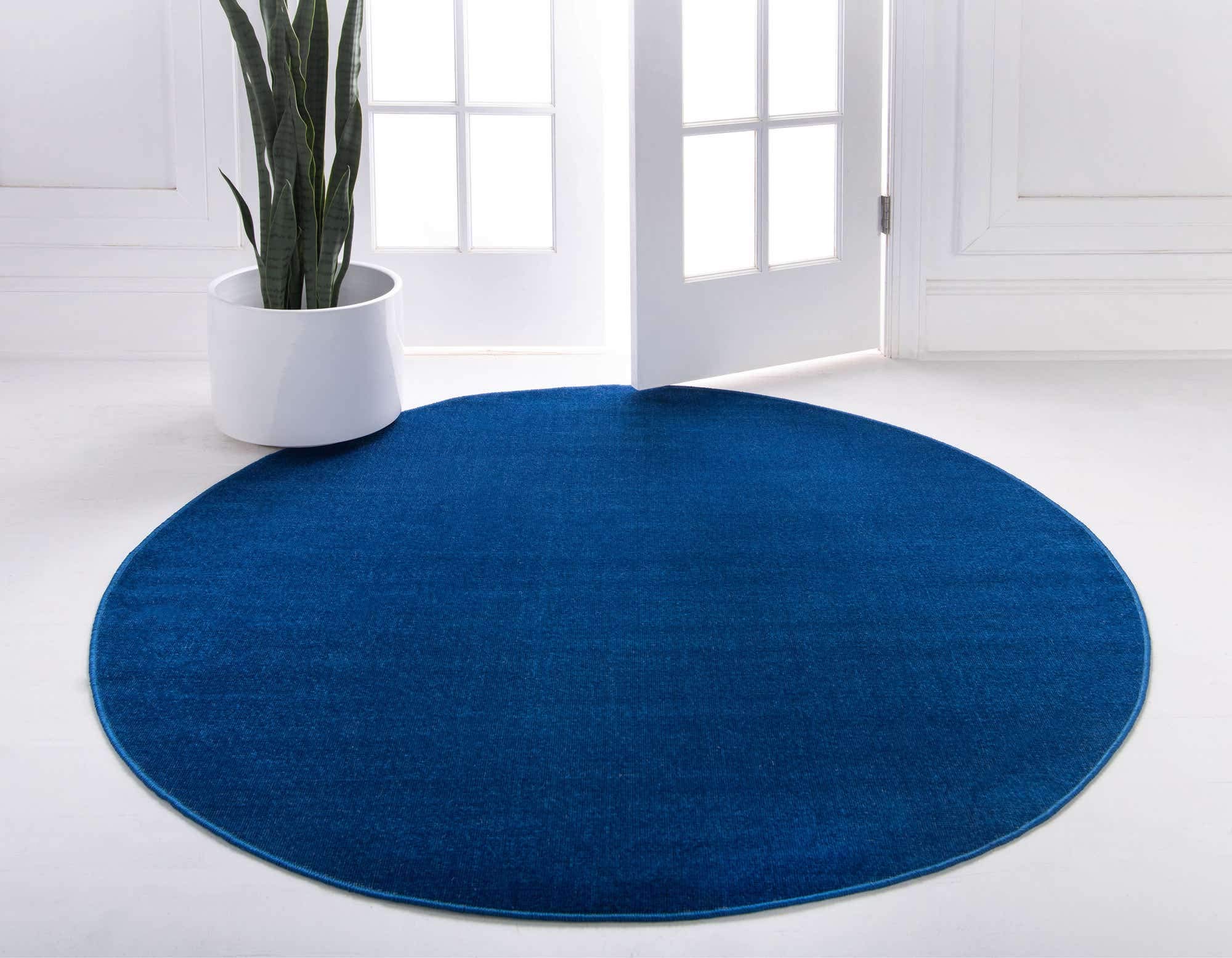 Unique Loom Williamsburg Collection 8' Round Navy Blue Solid Area Rug - Perfect for Living Room, Bedroom & Home Decor