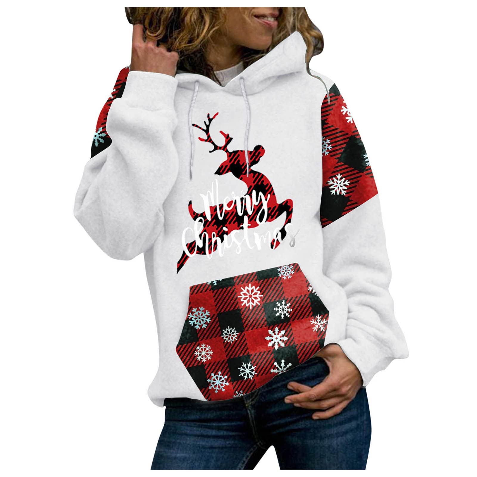Festive Christmas Graphic Hoodie for Women - Cozy Long Sleeve Pullover Hooded Sweatshirt | Holiday Party, Gift Giving, Winter Casual Wear