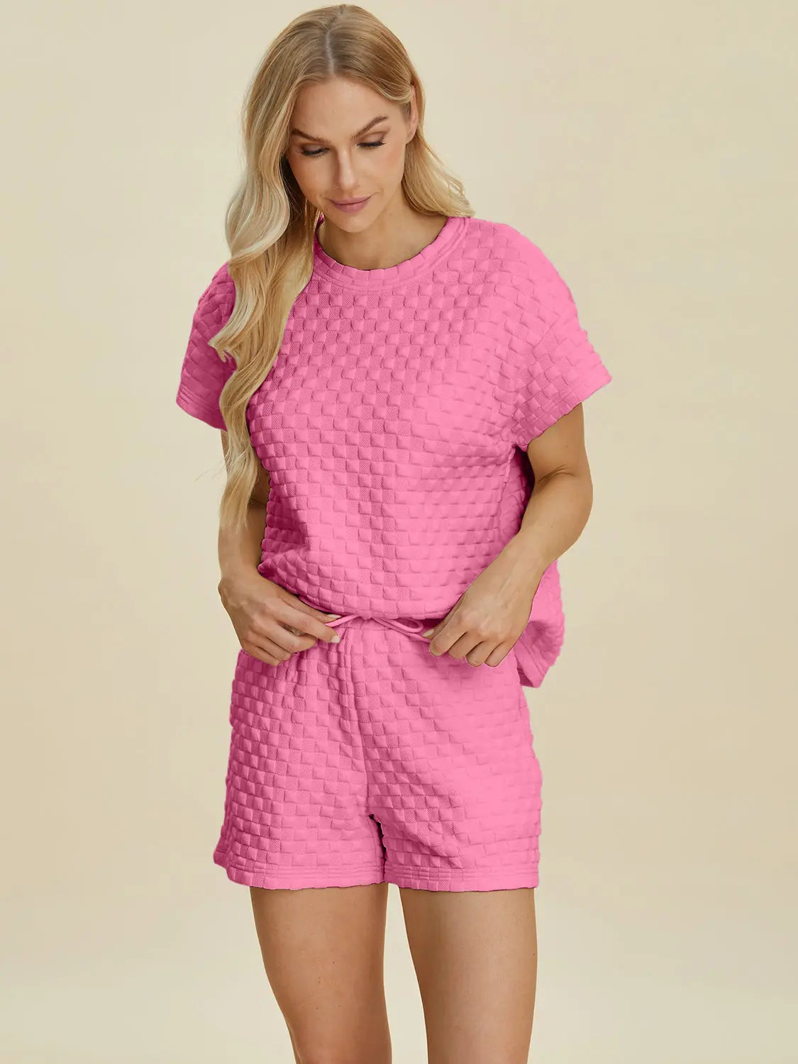 Double Take Full Size Texture T-Shirt and Shorts Set for Men - Comfortable Cotton Outfit for Casual Wear, Gym, and Lounge