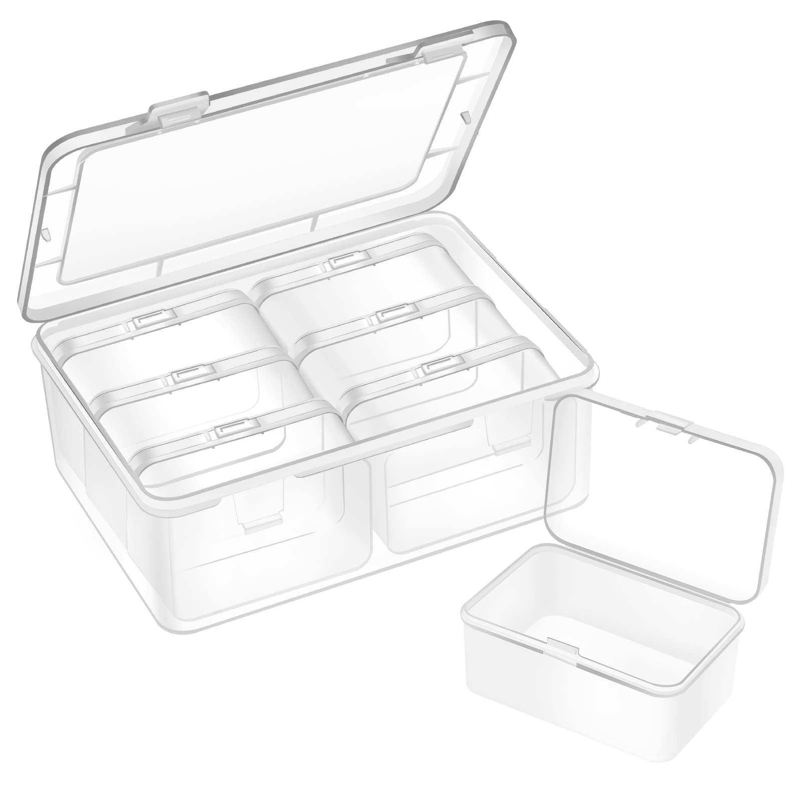 Mathtoxyz 2-Pack Clear Plastic Bead Storage Containers - Small Rectangle Organizer Boxes for Jewelry Making, Nail Art, DIY Crafts & Hardware Storage (Perfect for Beads, Screws, Batteries & Craft Supplies)