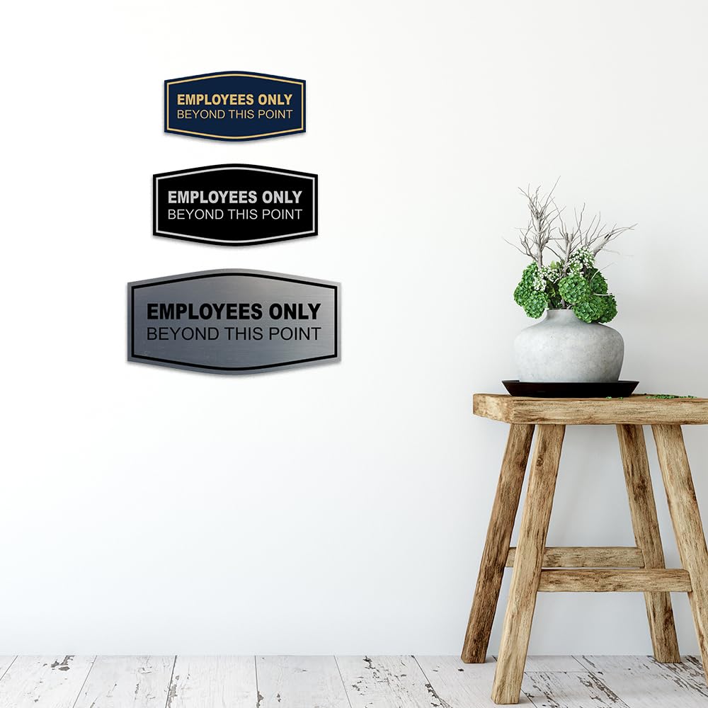 Premium 'Employees Only Beyond This Point' Wall Sign - Brushed Gold Business Signage - Easy to Install (1 Pack) - Perfect for Offices, Restaurants & Restricted Areas
