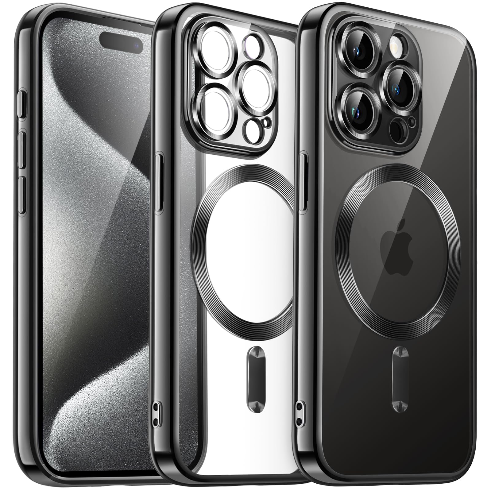 JETech iPhone 15 Pro Max Case 6.7 Inch - Clear Soft TPU Phone Cover with Camera Protection | MagSafe Compatible | Shockproof Electroplated Design (Black) - Perfect for Everyday Use, Wireless Charging & Drop Protection