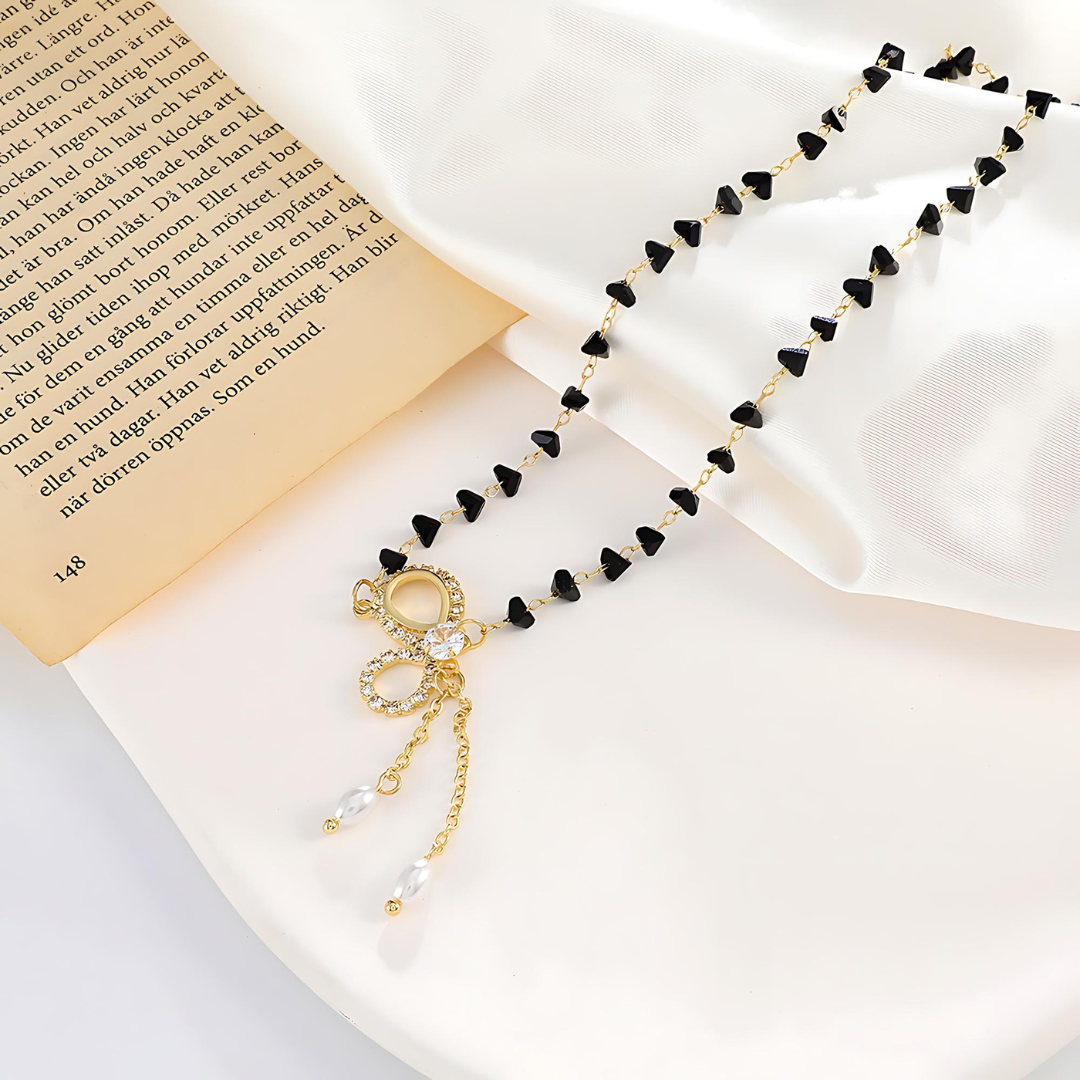 Trillion Crystal Bow Choker Necklace with Tassel - Elegant Y Necklace for Women | Perfect for Prom, Wedding, Party & Date Night Jewelry Gift